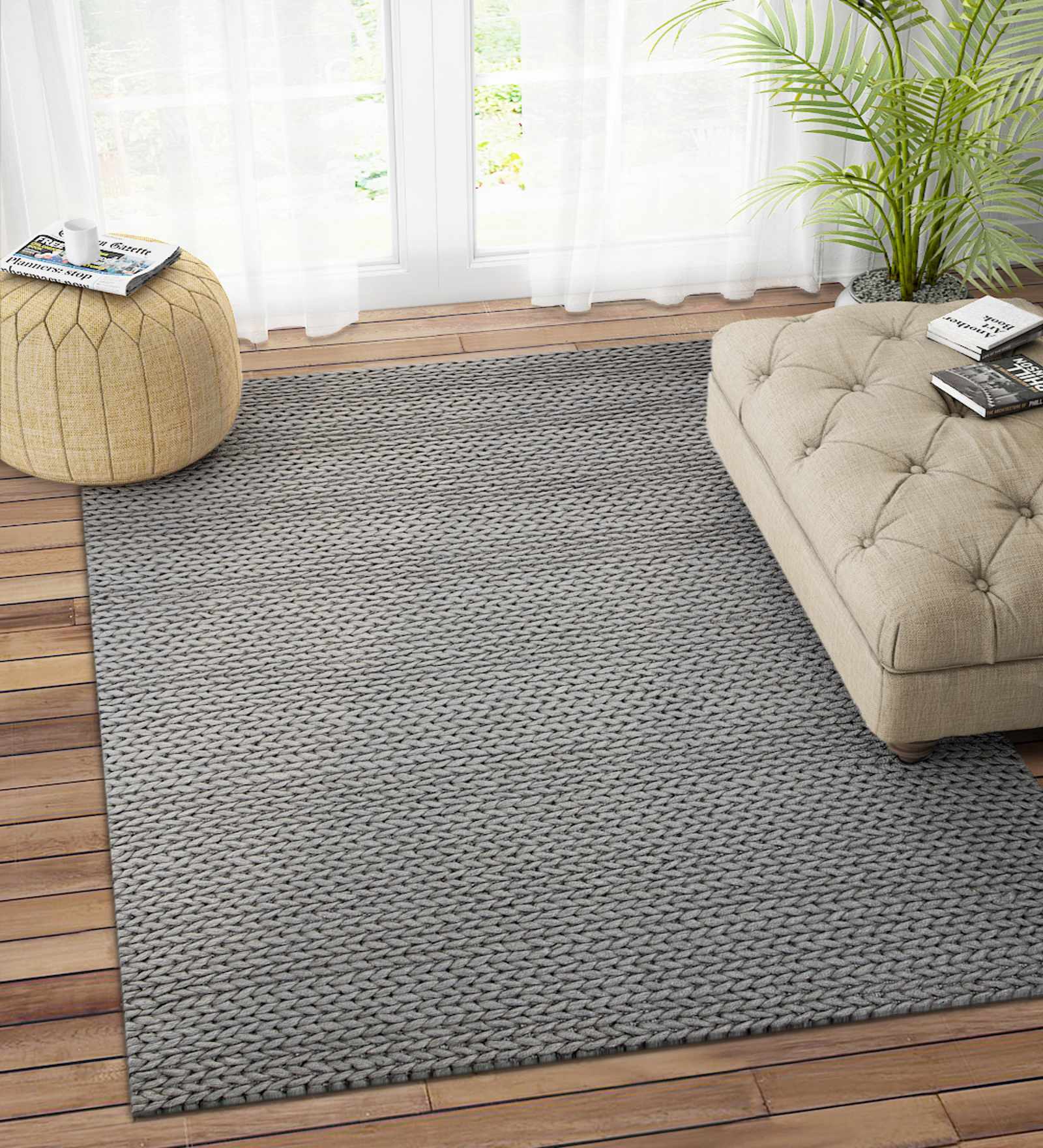 Grey Geometric Wool 4ft x 6ft Hand Knotted Carpet