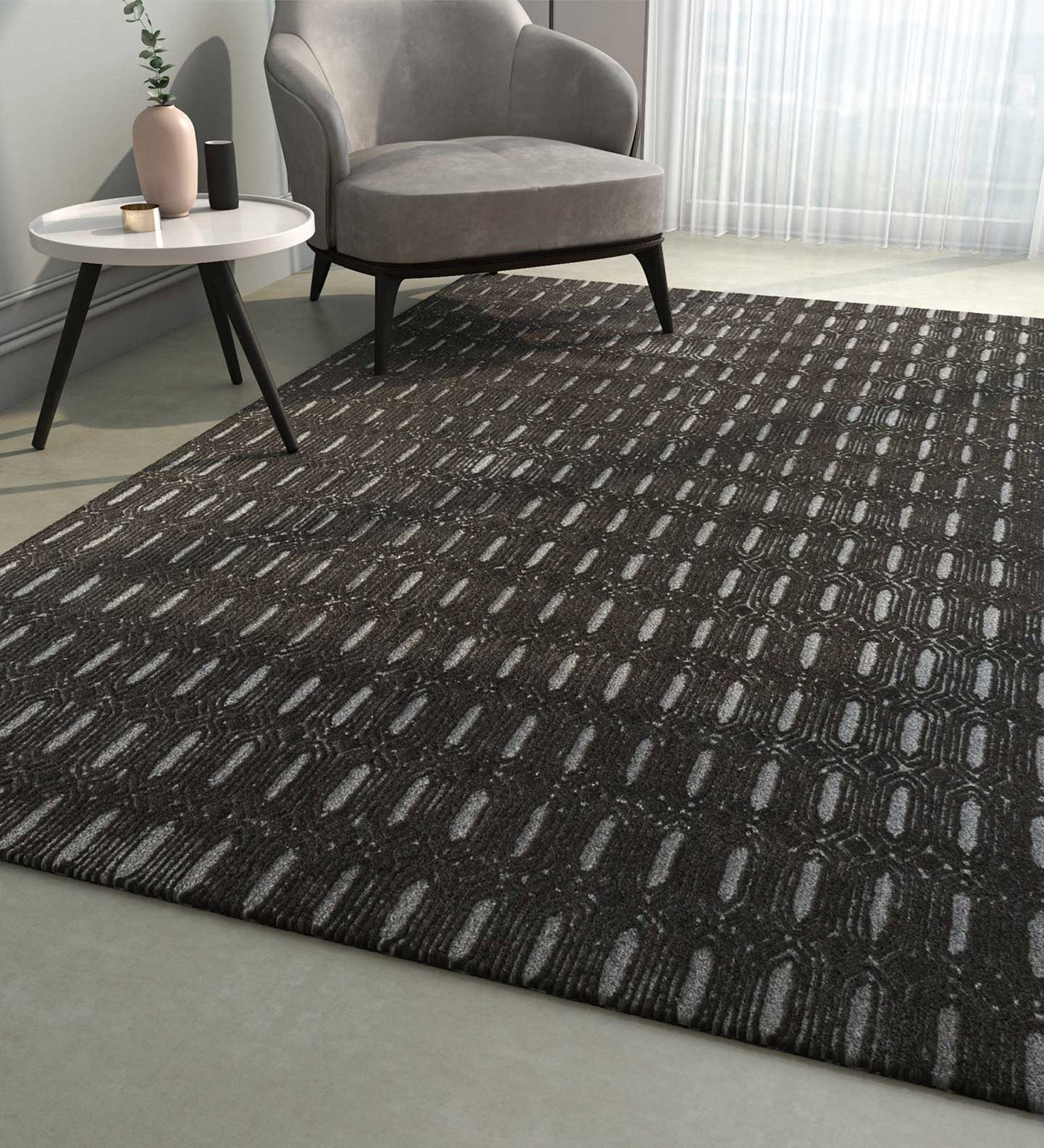 Buy Grey Geometric Wool 9 ft x 12 ft Hand Tufted Carpet By Jaipur Rugs ...