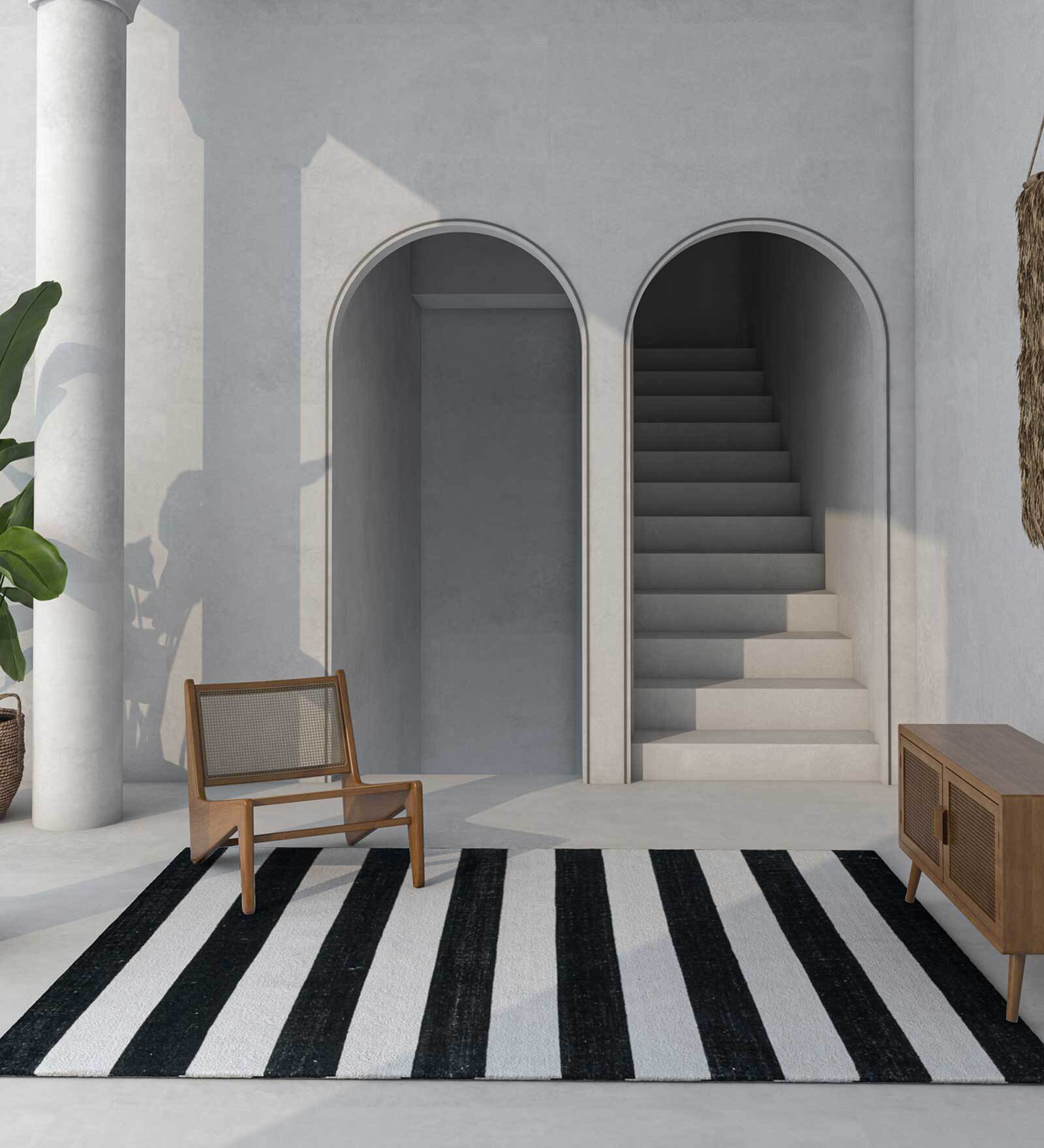 Grey Striped Wool 9 X 12 ft Flat Weave Dhurrie