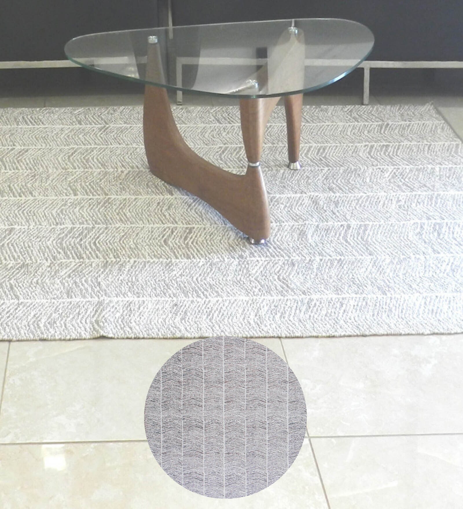 Grey Geometrical Cotton 8X5 Feet Hand Woven Carpet