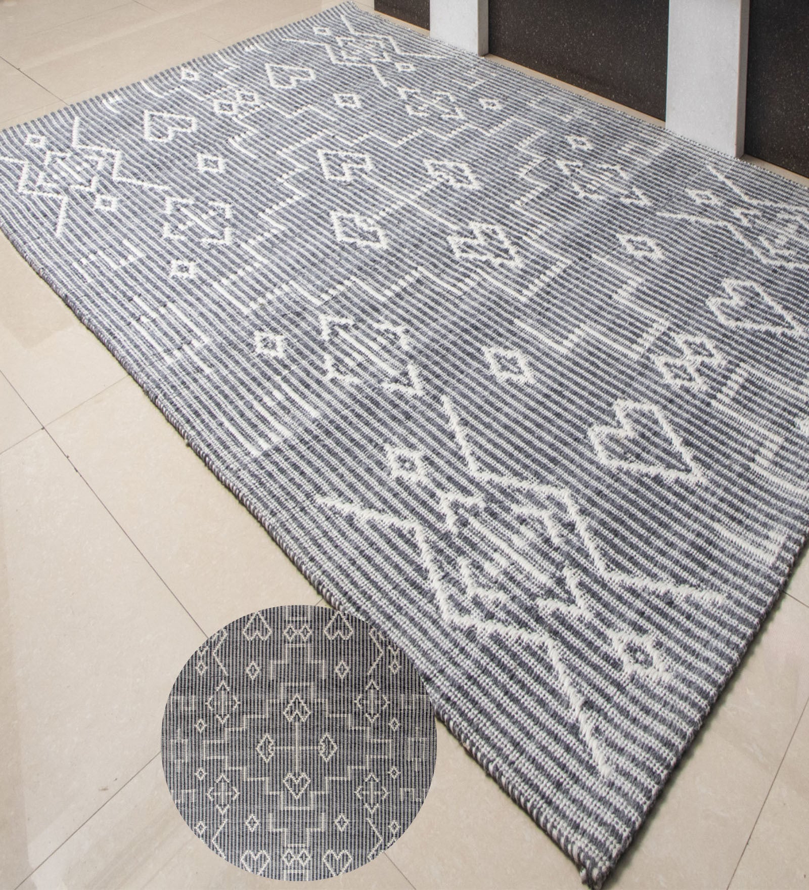 Grey Geometrical Pet Hand Woven Carpet