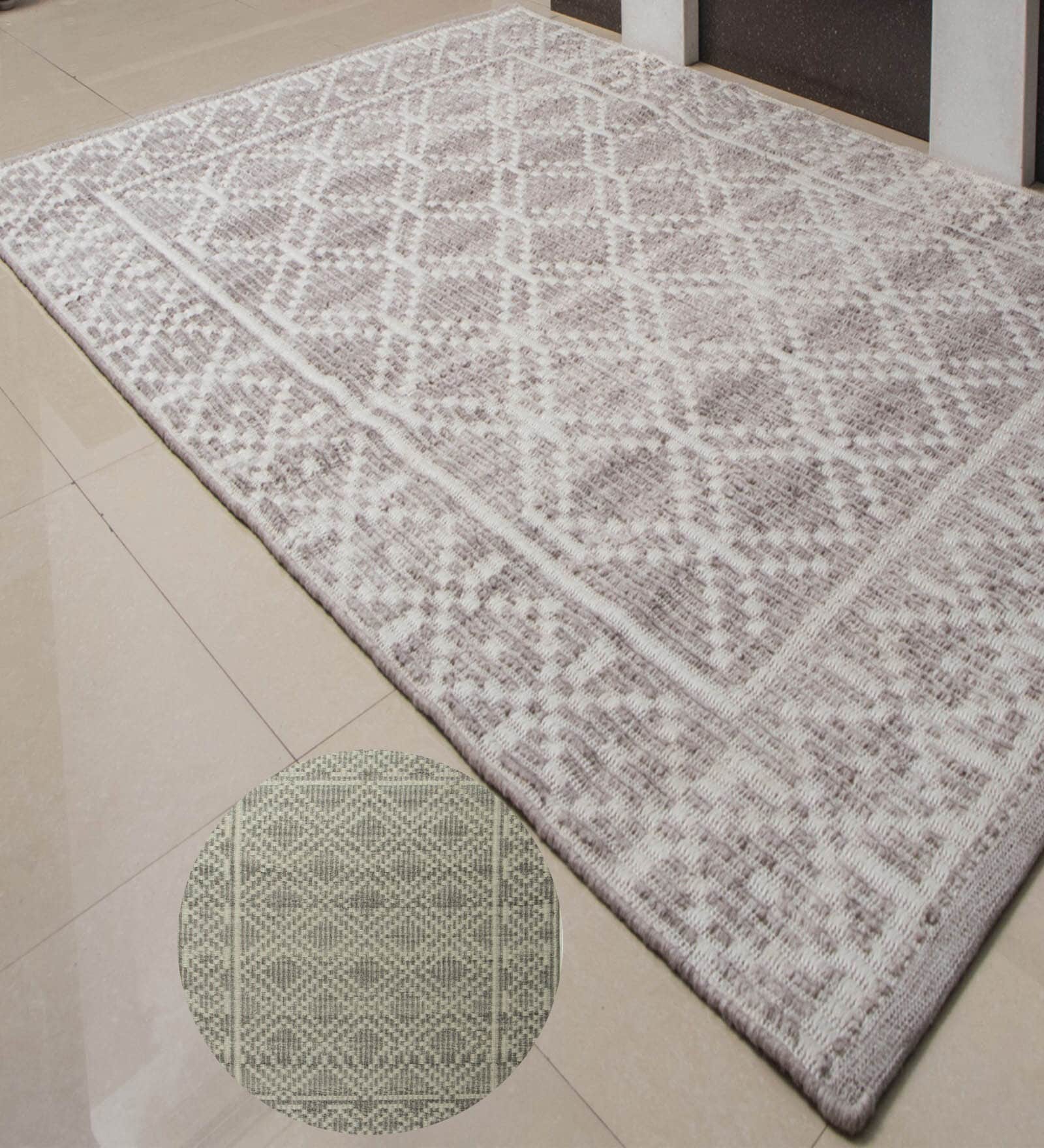 Grey Geometrical Pet 8X5 Feet Hand Woven Carpet