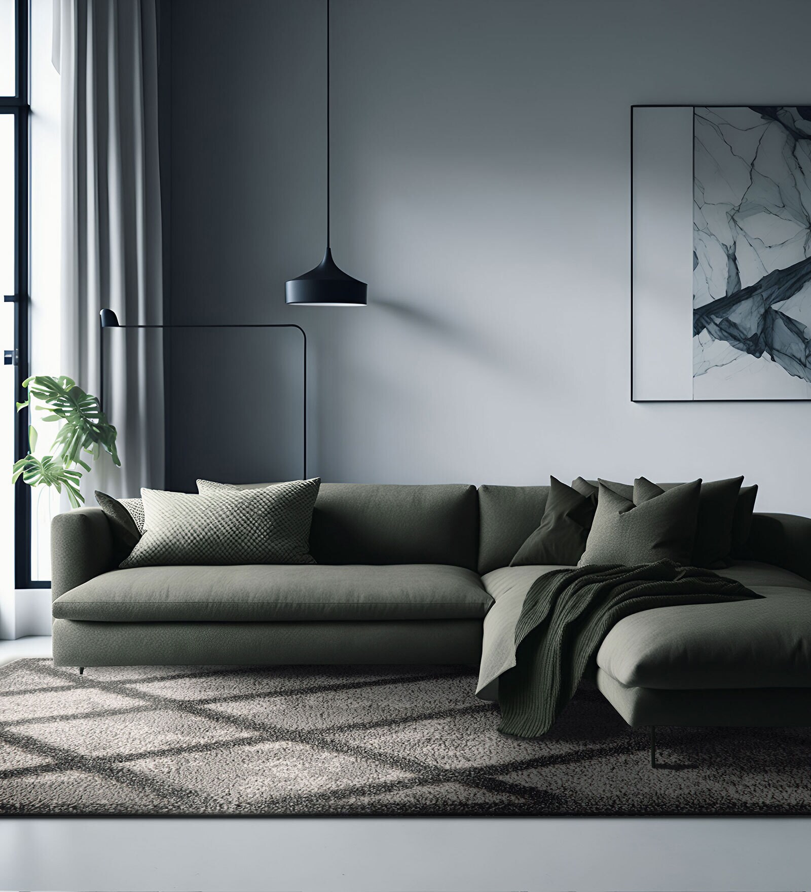 Grey Geometrical Polyester 4 ft X 6 ft Machine Made Carpet