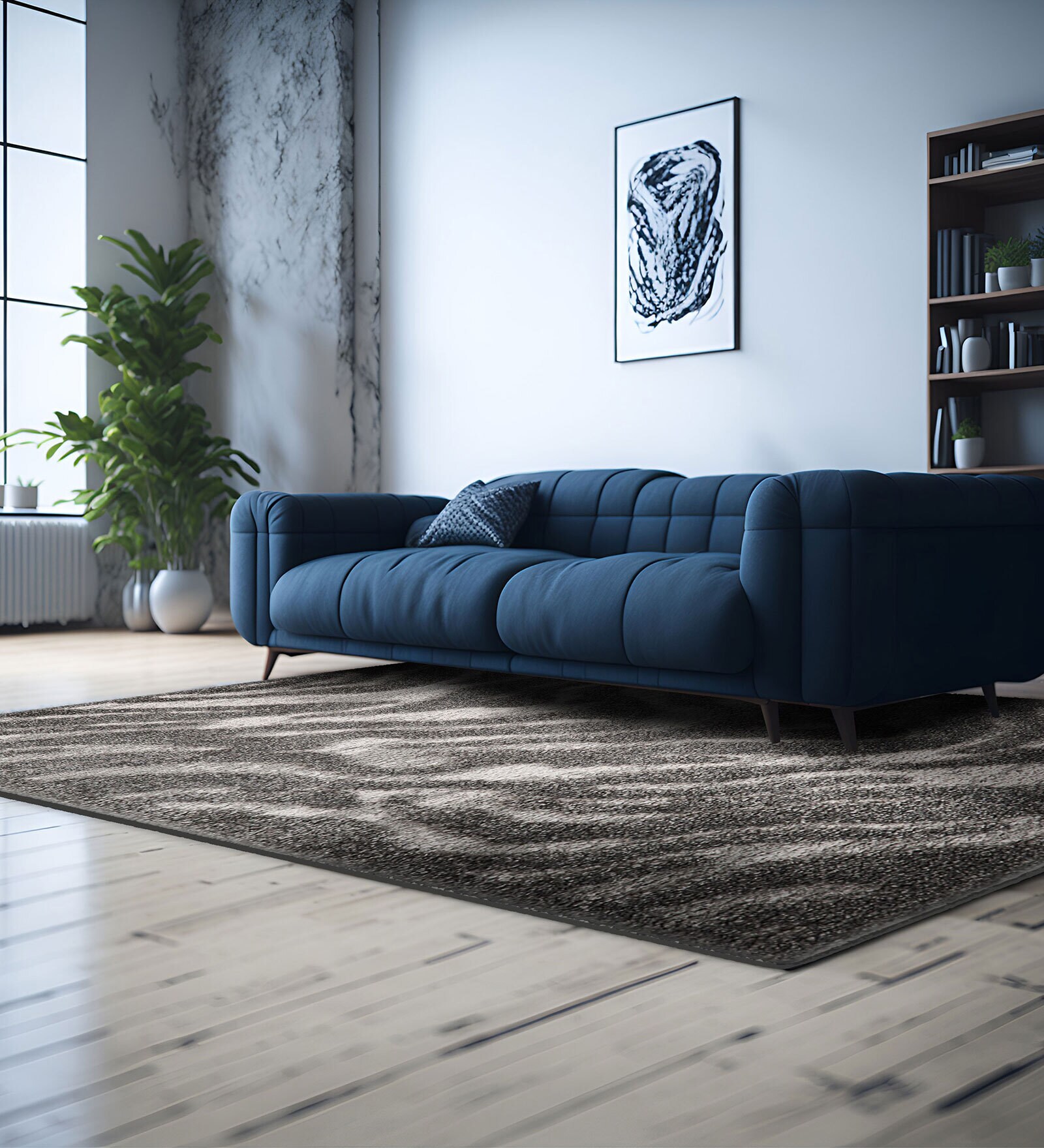 Grey Abstract Polyester 4 Ft X 6 Ft Machine Made Carpet