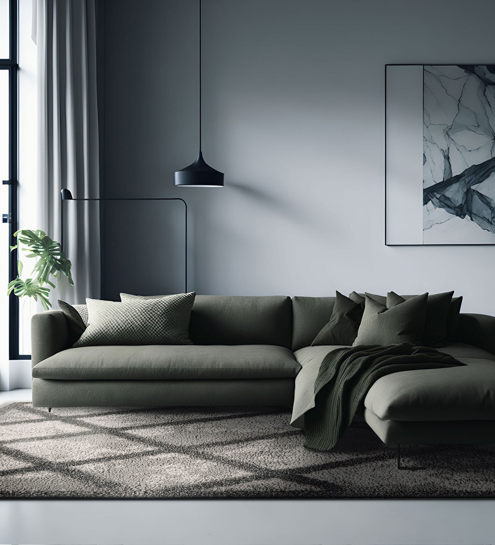 Grey Geometrical Polyester 6 ft x 9 ft Machine Made Carpet