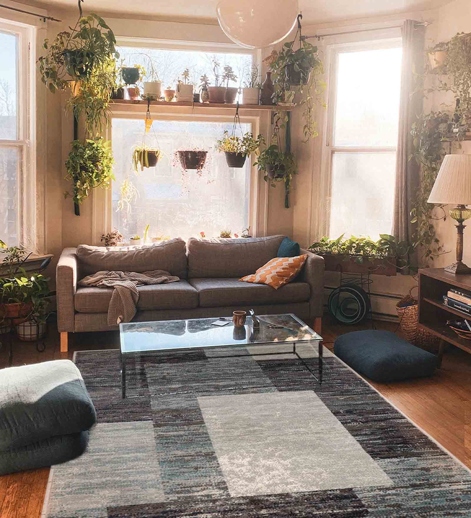 Grey Geometrical Polypropylene 4 ft X 6 ft Machine Made Carpet