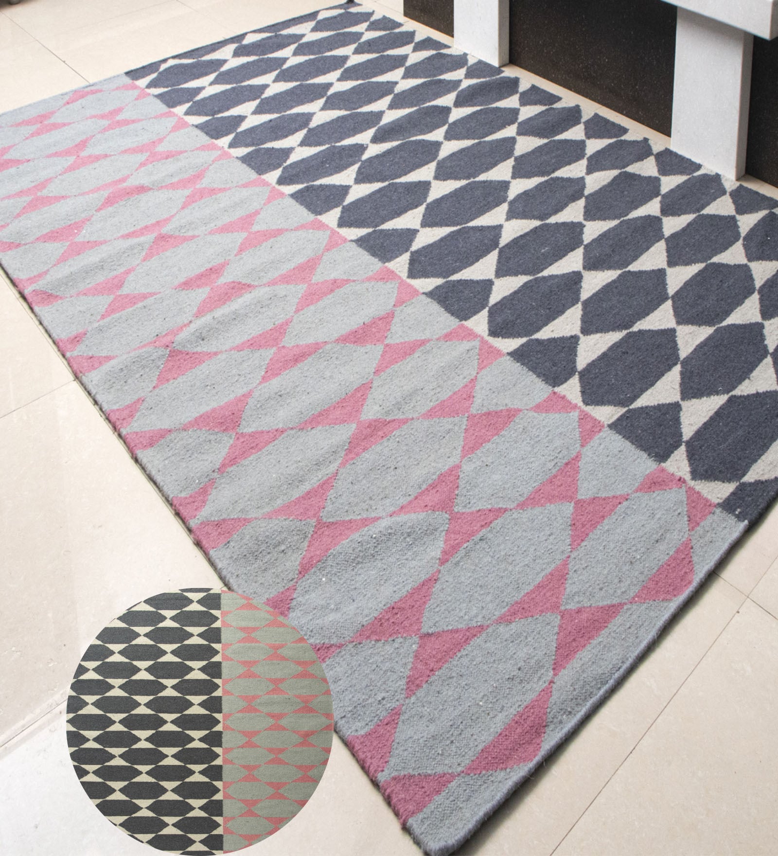Grey Geometrical Wool Hand Woven Carpet