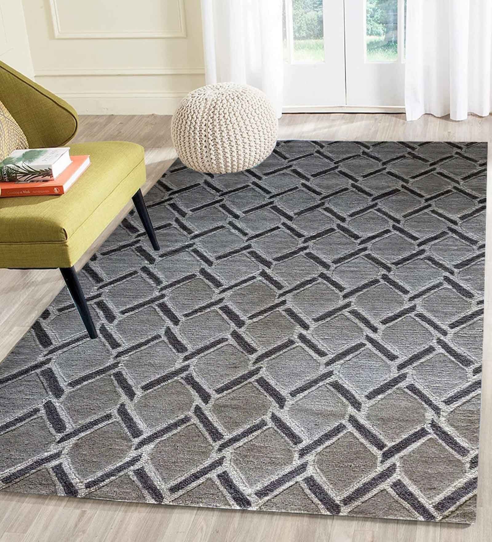 Grey Geometrical Wool 4 ft x 6 ft Hand Tufted Carpet