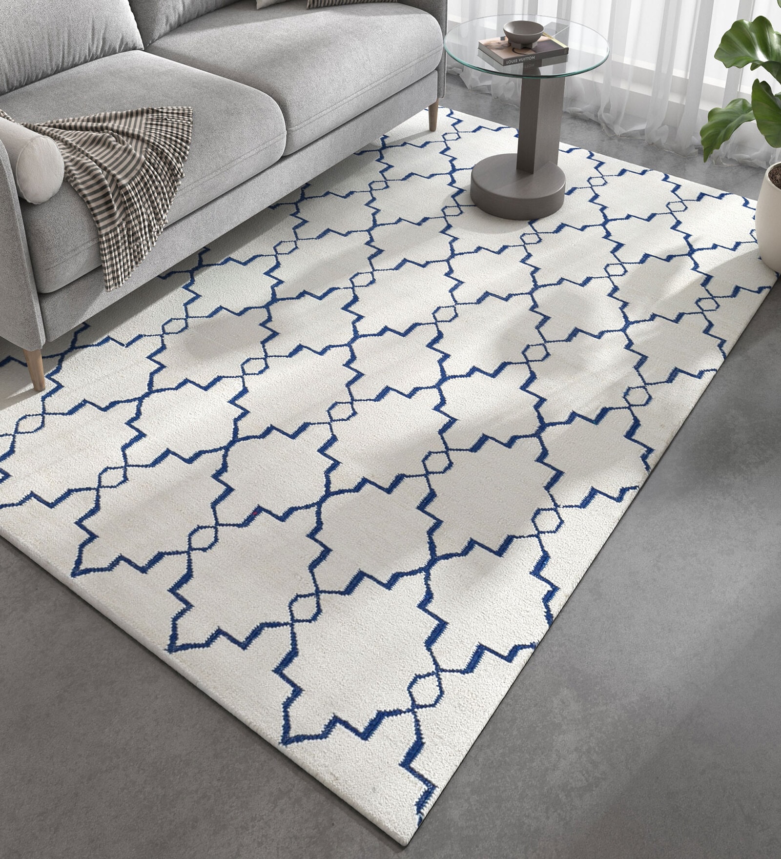 Grey Geometrical Wool 5'3 ft X 7'6 ft Rectangle Flat Weaves