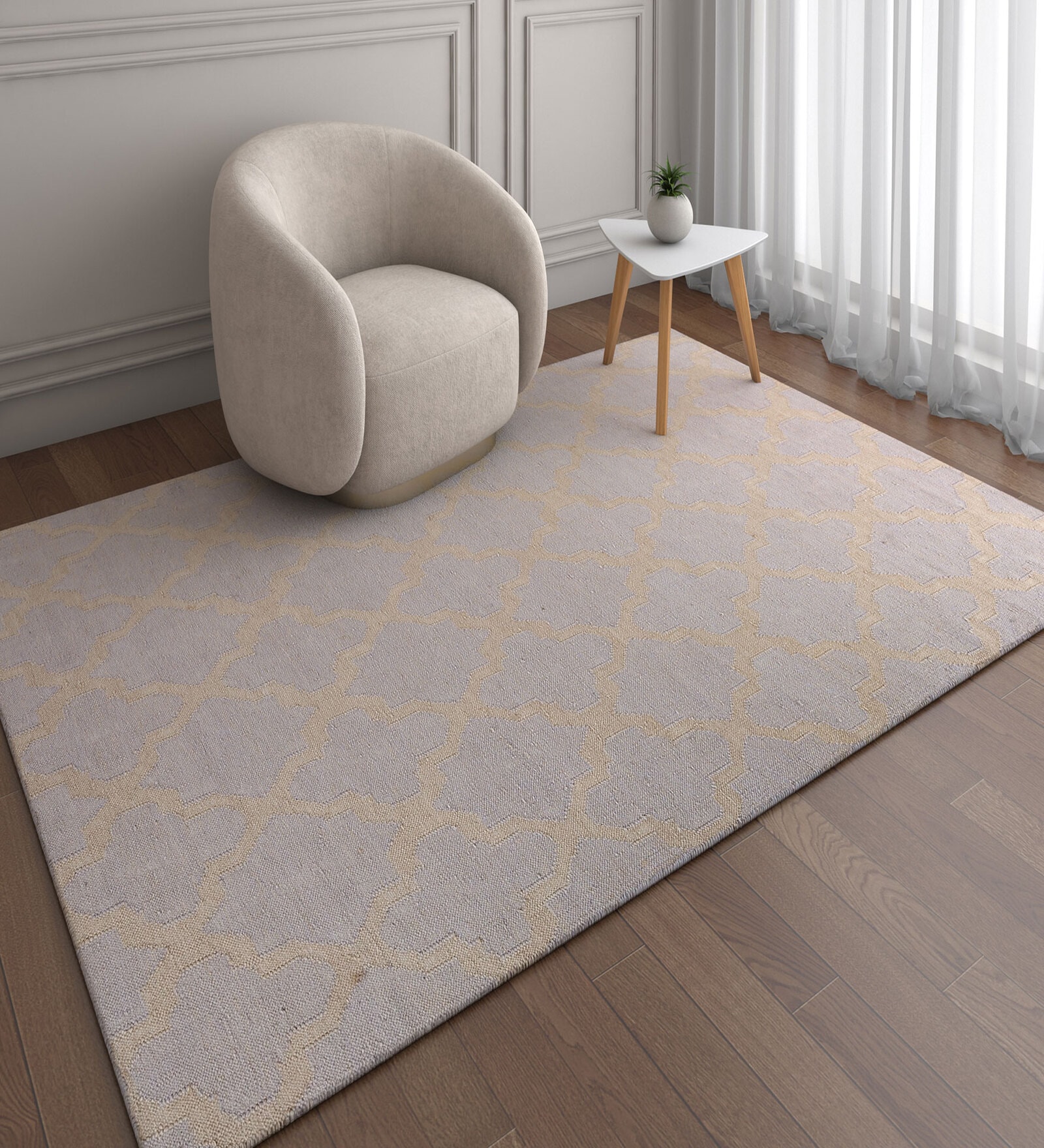 Grey Geometrical Wool 5'3 ft X 7'7 ft Flat Weaves