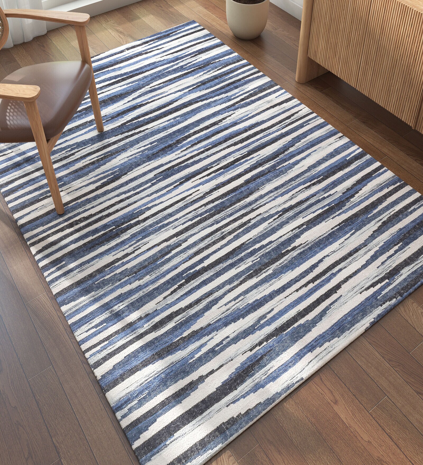 Grey Geometrical Wool 5 ft X 8 ft Flat Weaves