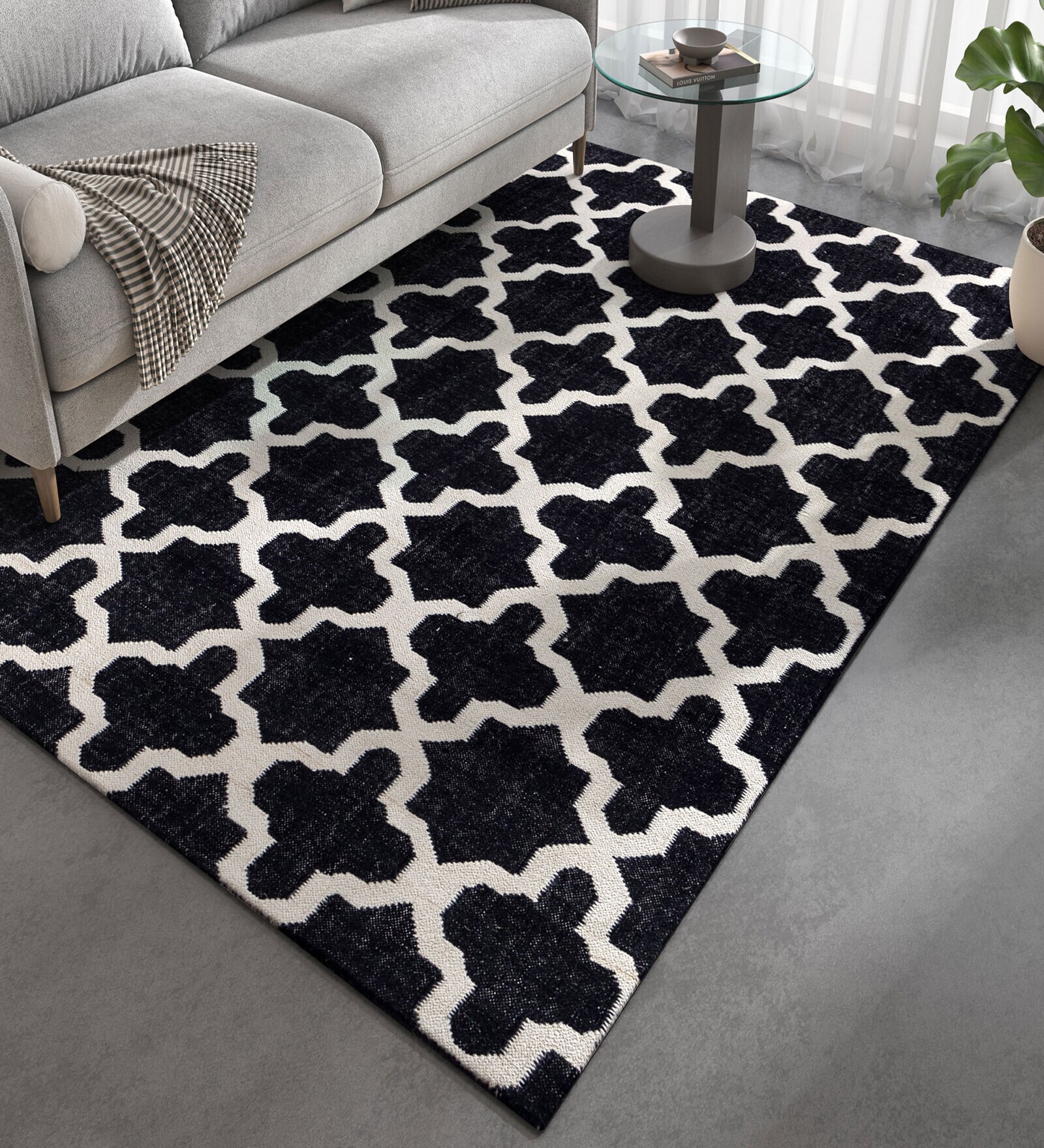 Grey Geometrical Wool 5 ft X 8 ft Flat Weaves