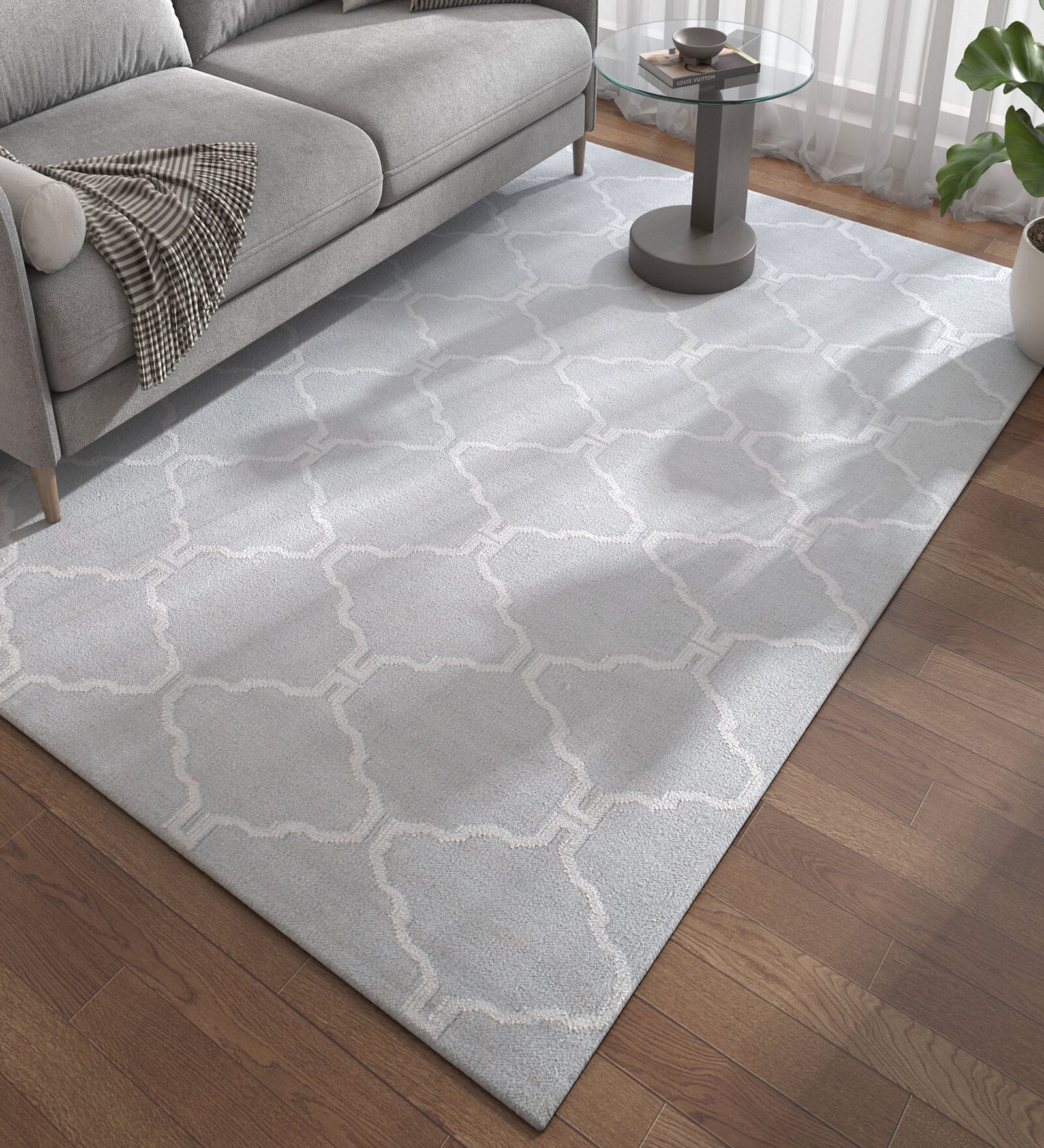 Grey Geometrical Wool 5 ft X 8 ft Flat Weaves