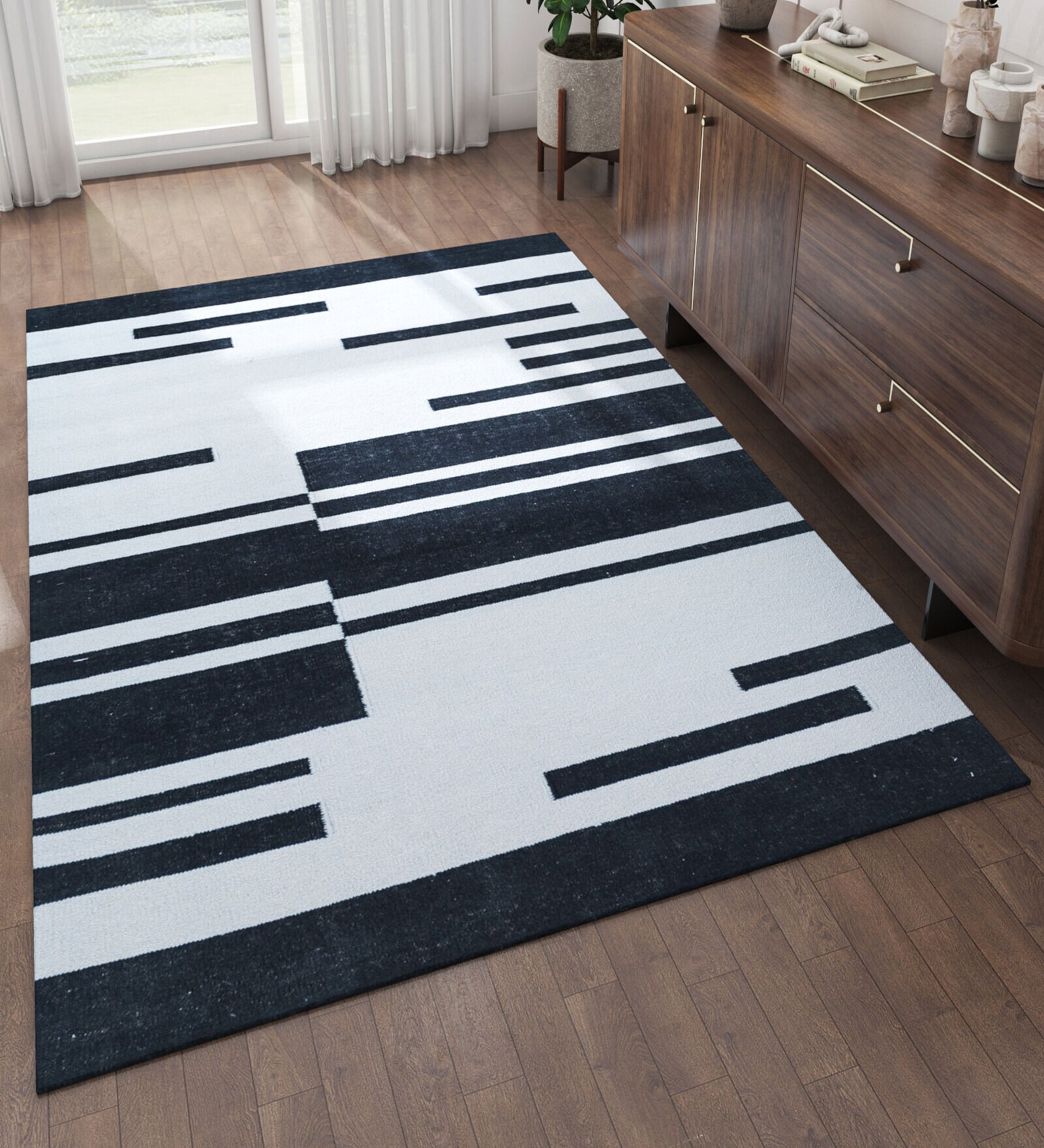 Grey Geometrical Wool 5 ft X 8 ft Flat Weaves