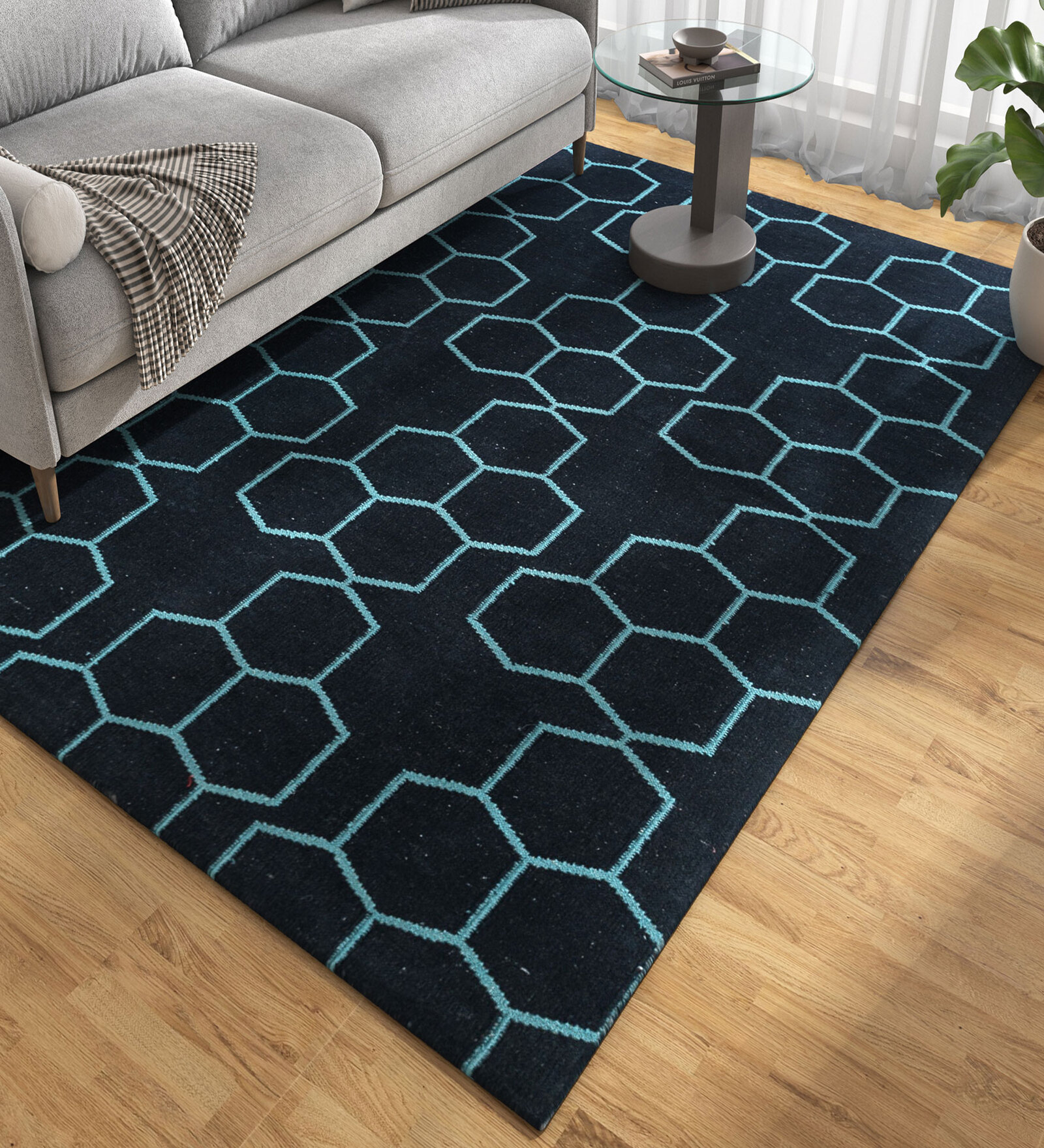 Grey Geometrical Wool 5 ft X 8 ft Flat Weaves