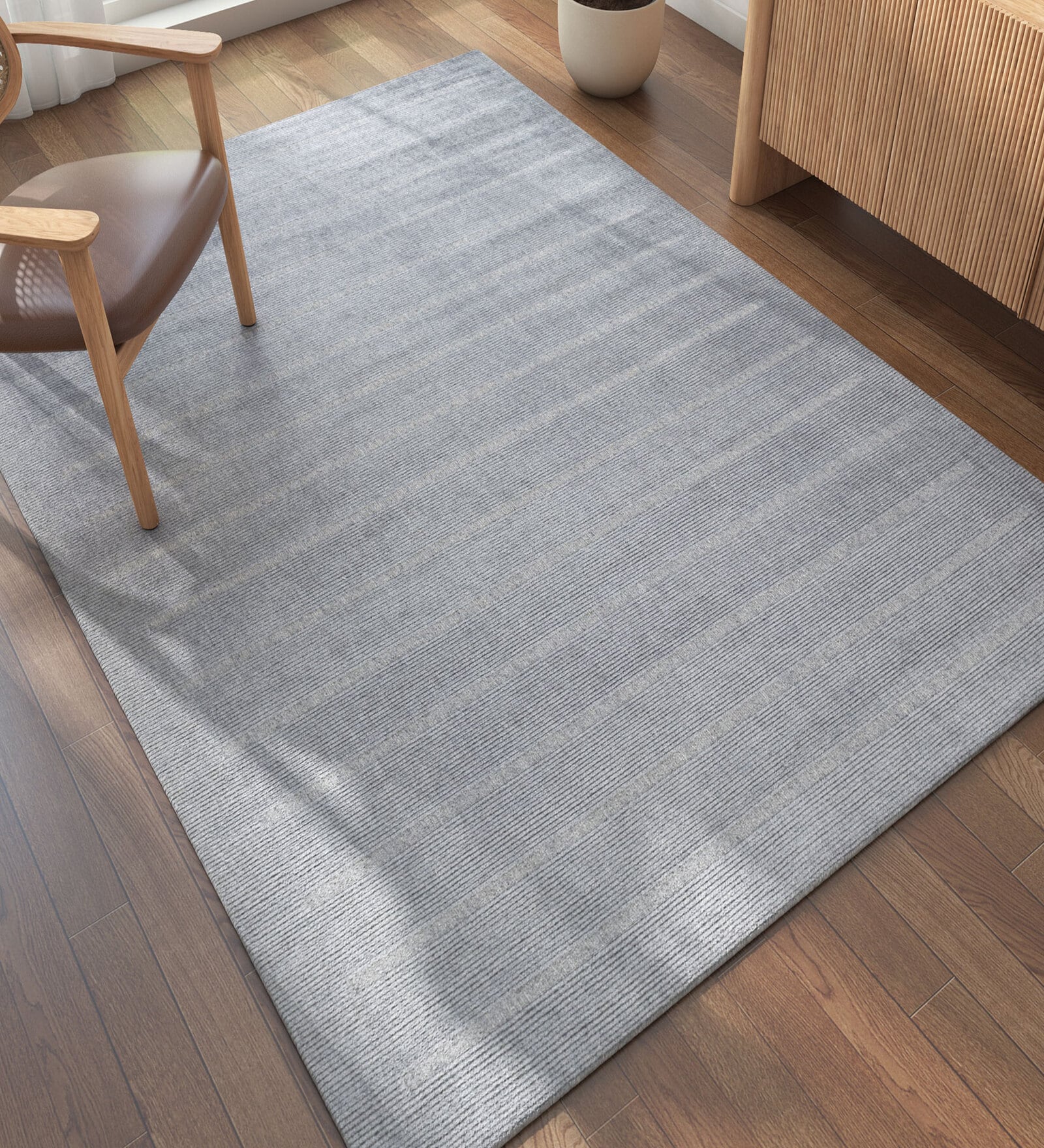 Grey Geometrical Wool 6 ft X 9 ft Hand Woven Carpet