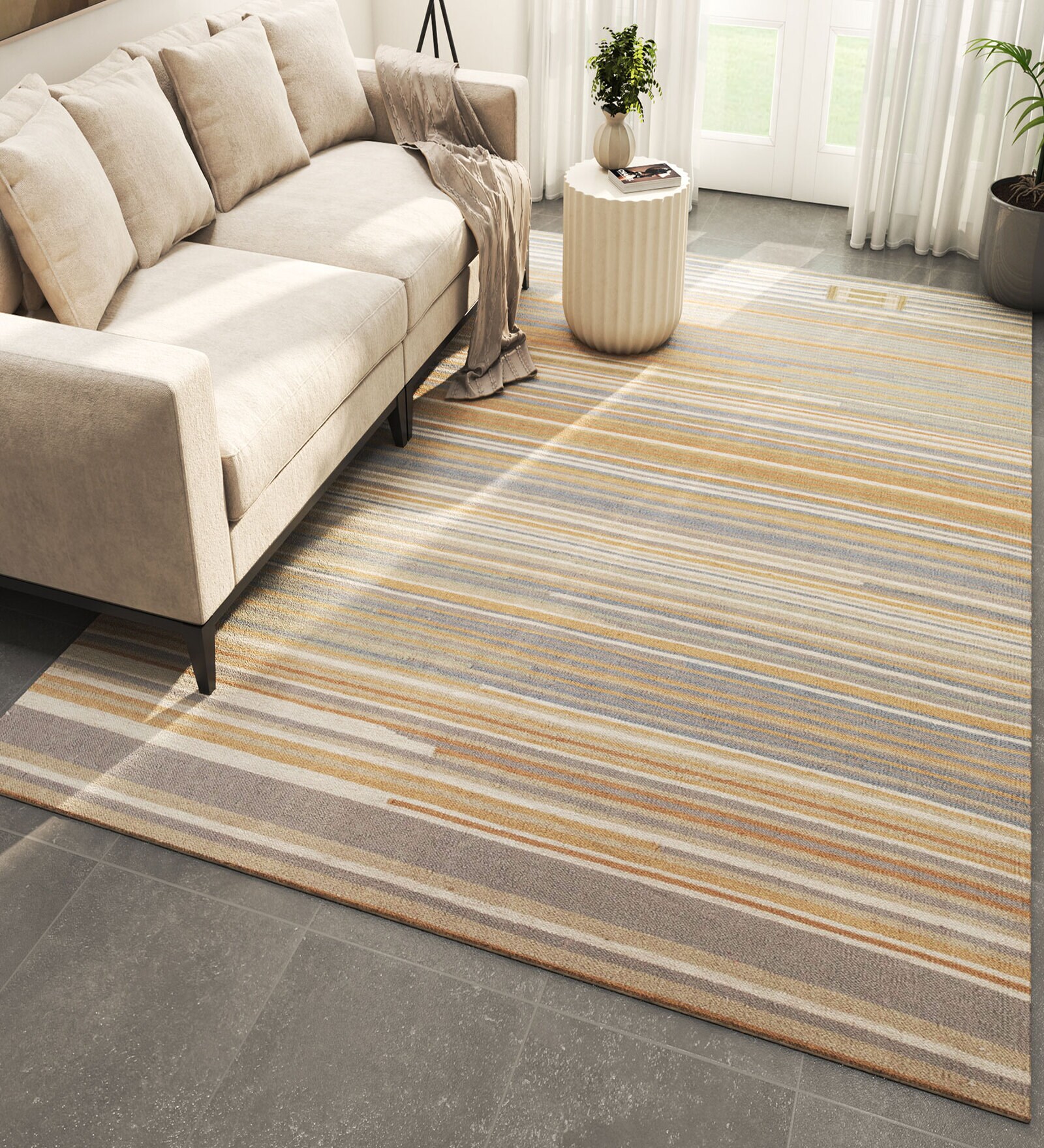 Grey Geometrical Wool 6 ft X 9 ft Flat Weaves
