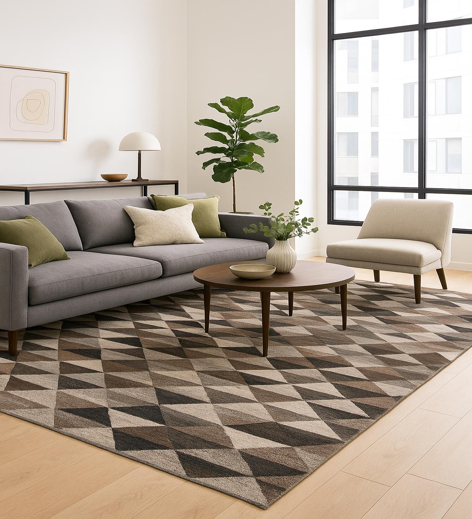 Grey Geometrical Wool 8X6 Feet Hand Woven Carpet