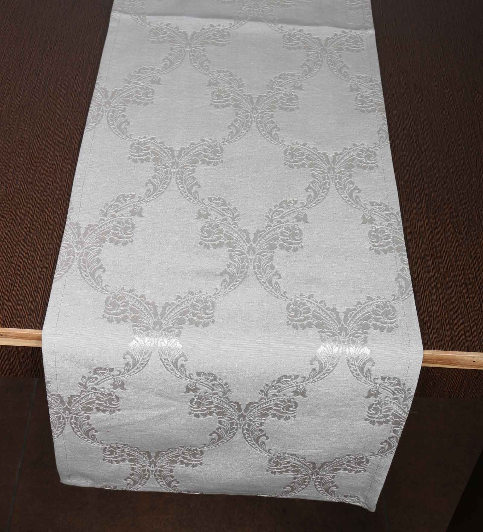 Grey Hallway Damasc Cotton Jacquard (96 x 13) Table Runner
