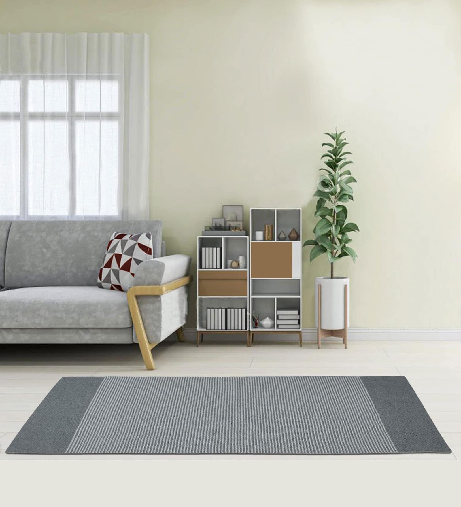 Grey Handmade 100% Cotton Striped Bedside Runner