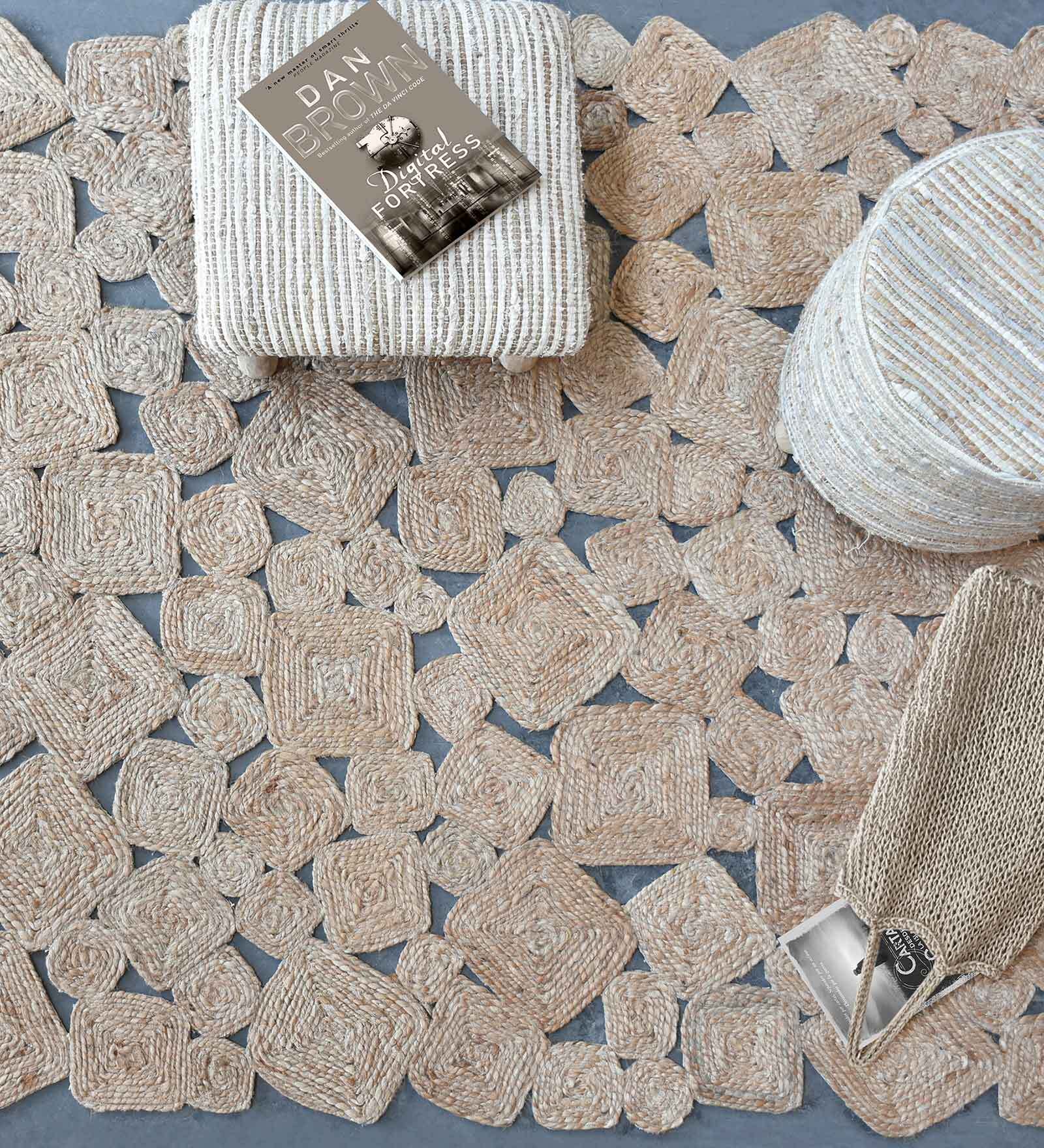 Beige Abstract Hemp 4 ft x 6 ft Hand Woven Carpet