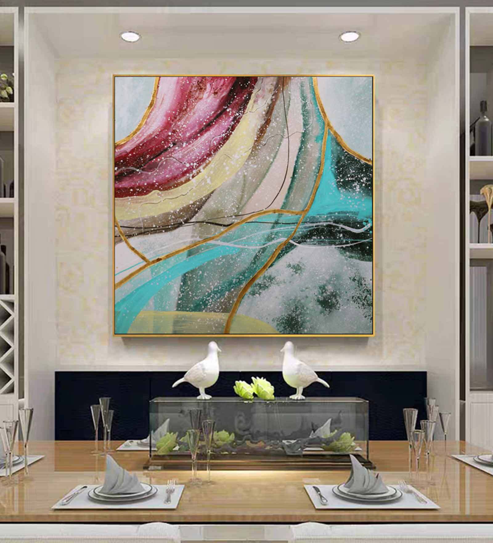 Grey Artly Canvas Framed Acrylic Paint Hand Paintings