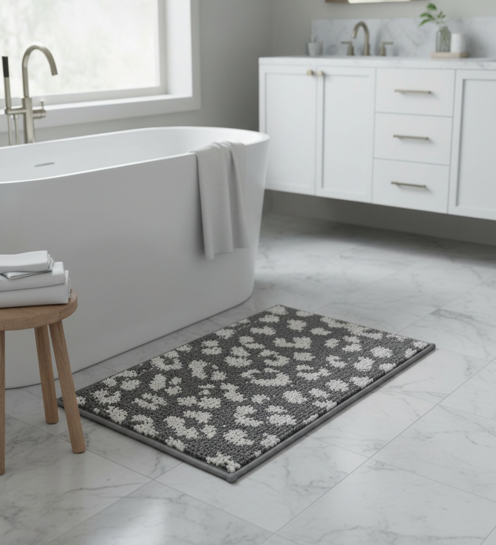 Grey Floral Microfiber 24X16 Inches Anti-Skid Door Mat