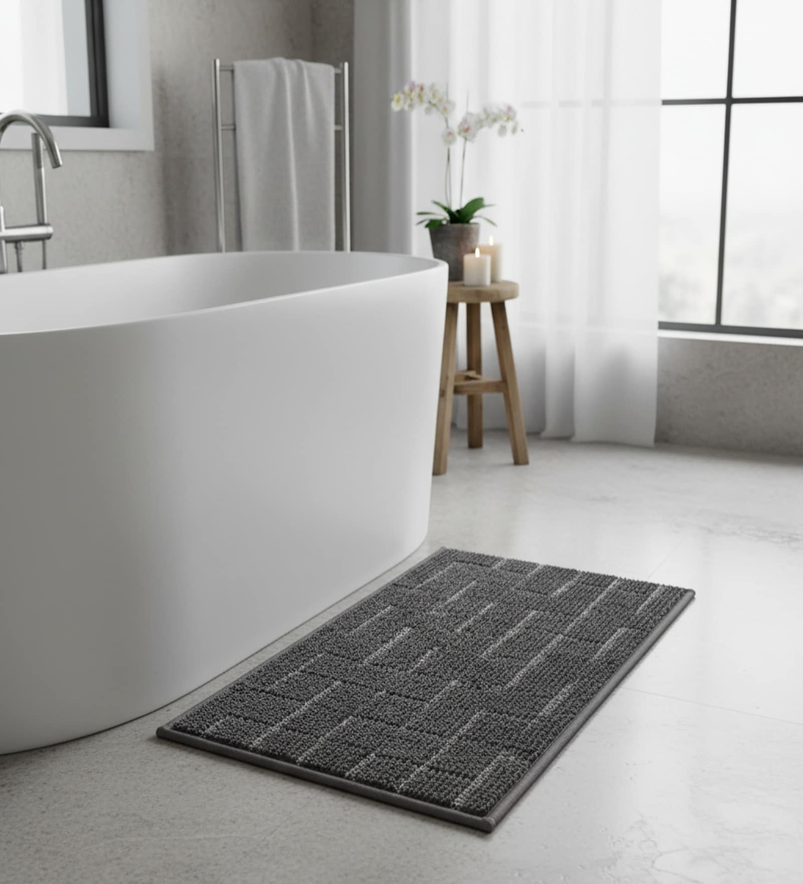 Grey Geometric Microfiber 24X16 Inches Anti-Skid Door Mat