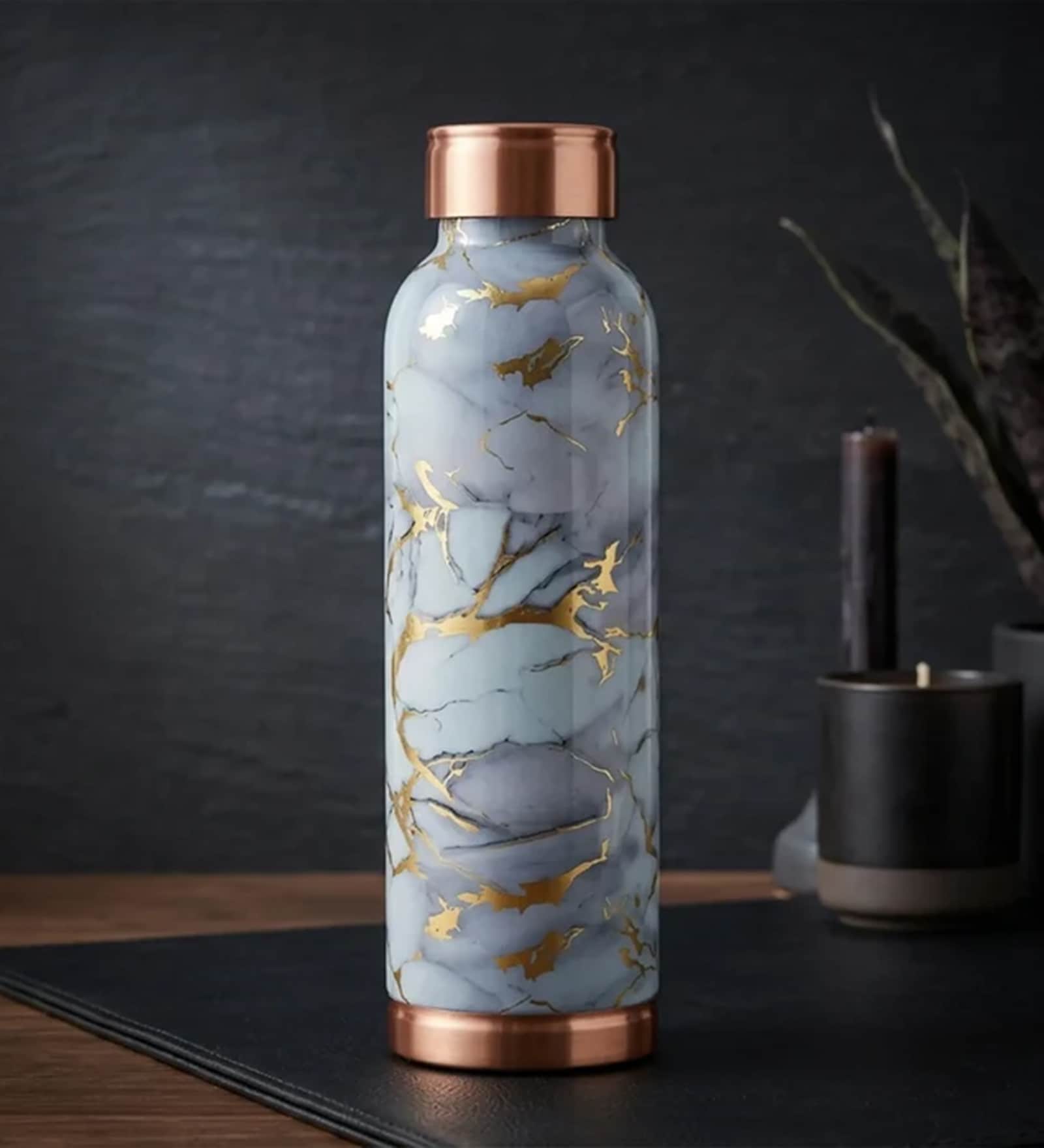 Grey Marble Gold Vein Copper Bottle