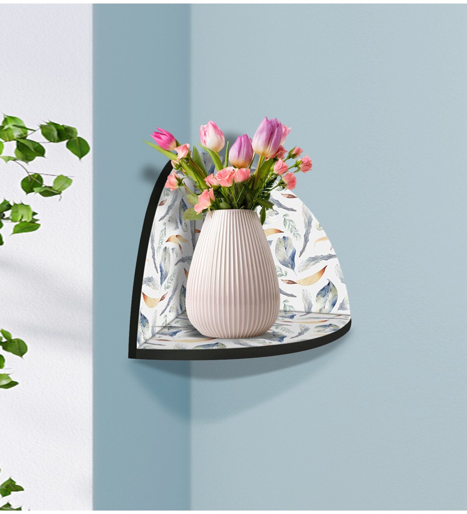 Grey Engineered Wood Corner Wall Shelf