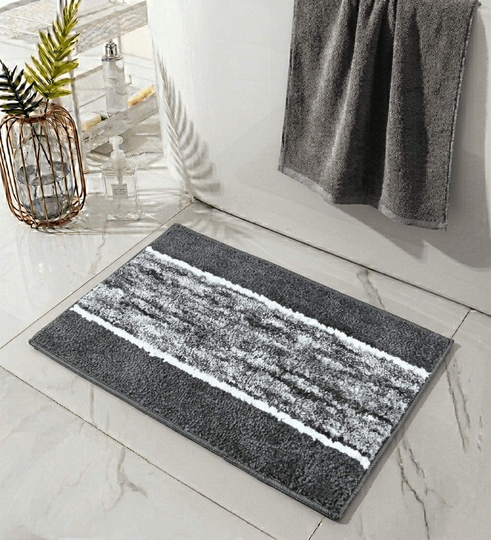 Grey Microfiber 15X23 Inches Anti-Skid Bath Mat