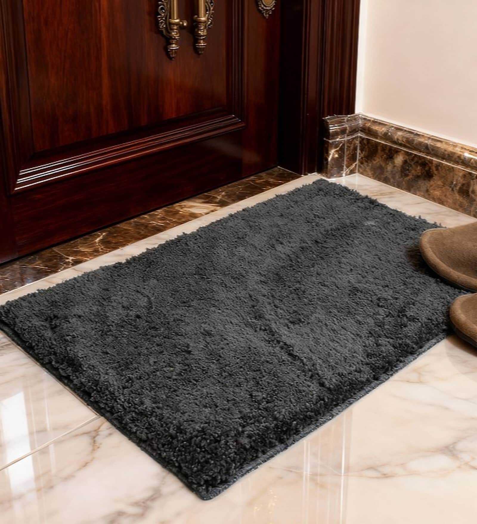 Grey Microfiber 24x16 Inches Anti-Skid Door Mat