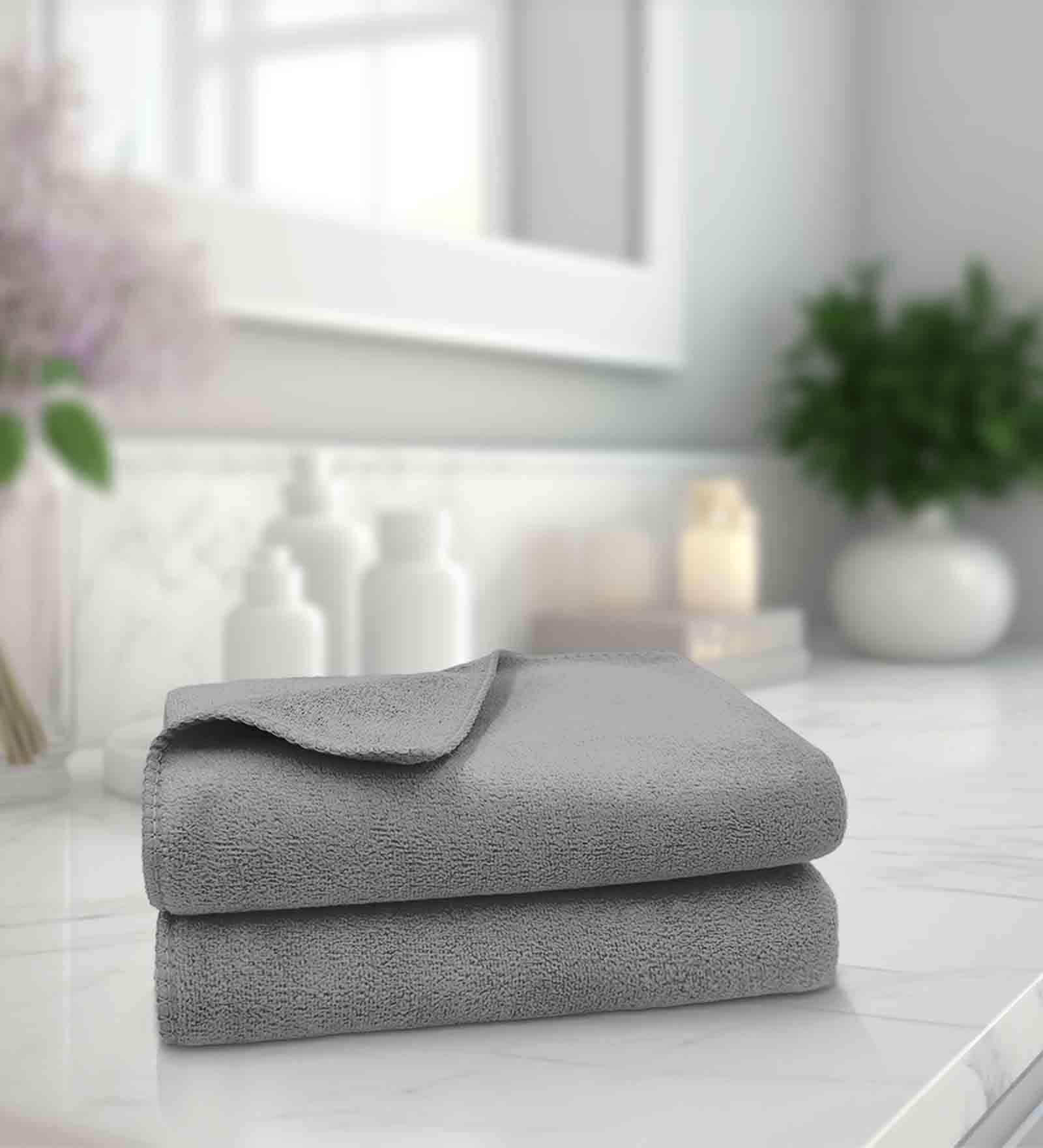 Grey Microfiber Solid 450 GSM Hand Towel (Set of 2)