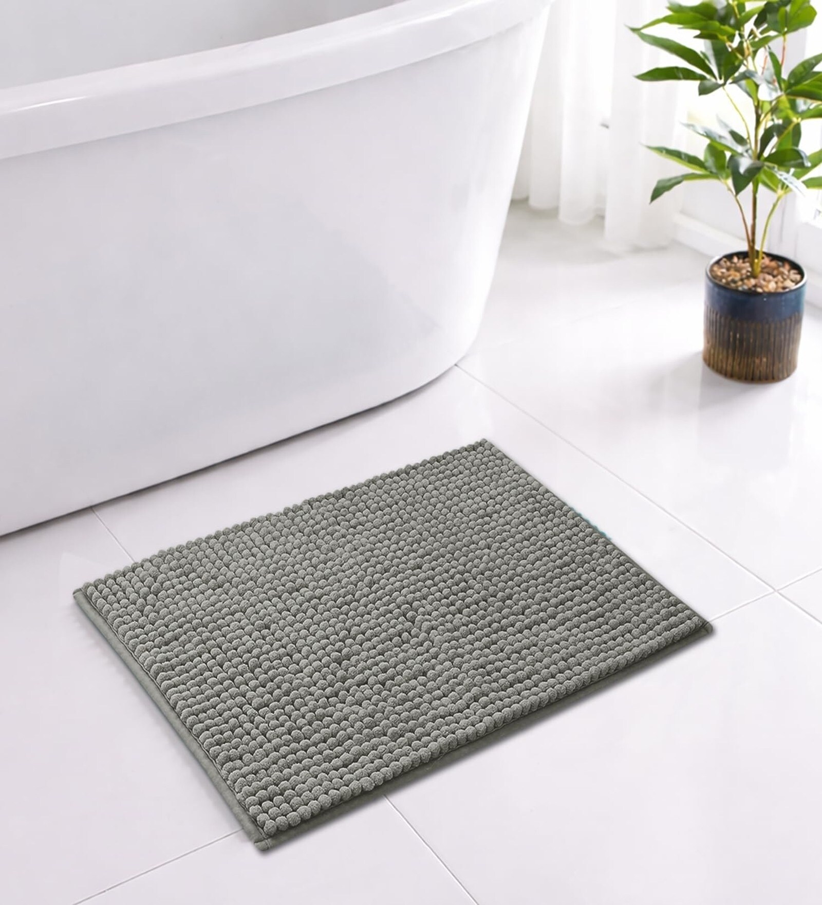 Grey Microfibre 16x24 Inches Lightweight Bath Mat