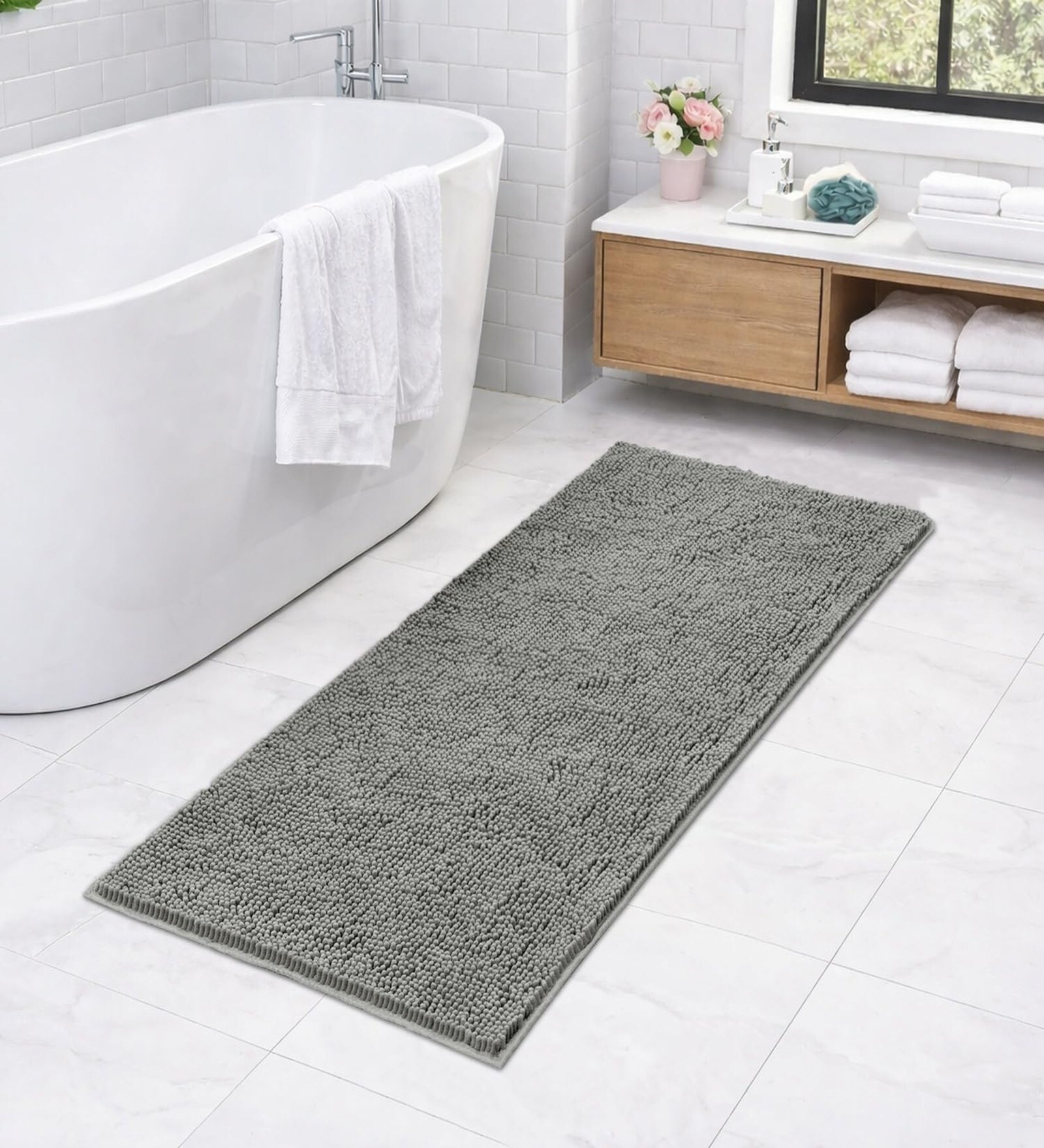 Grey Microfibre 23x47 Inches Lightweight Bath Mat