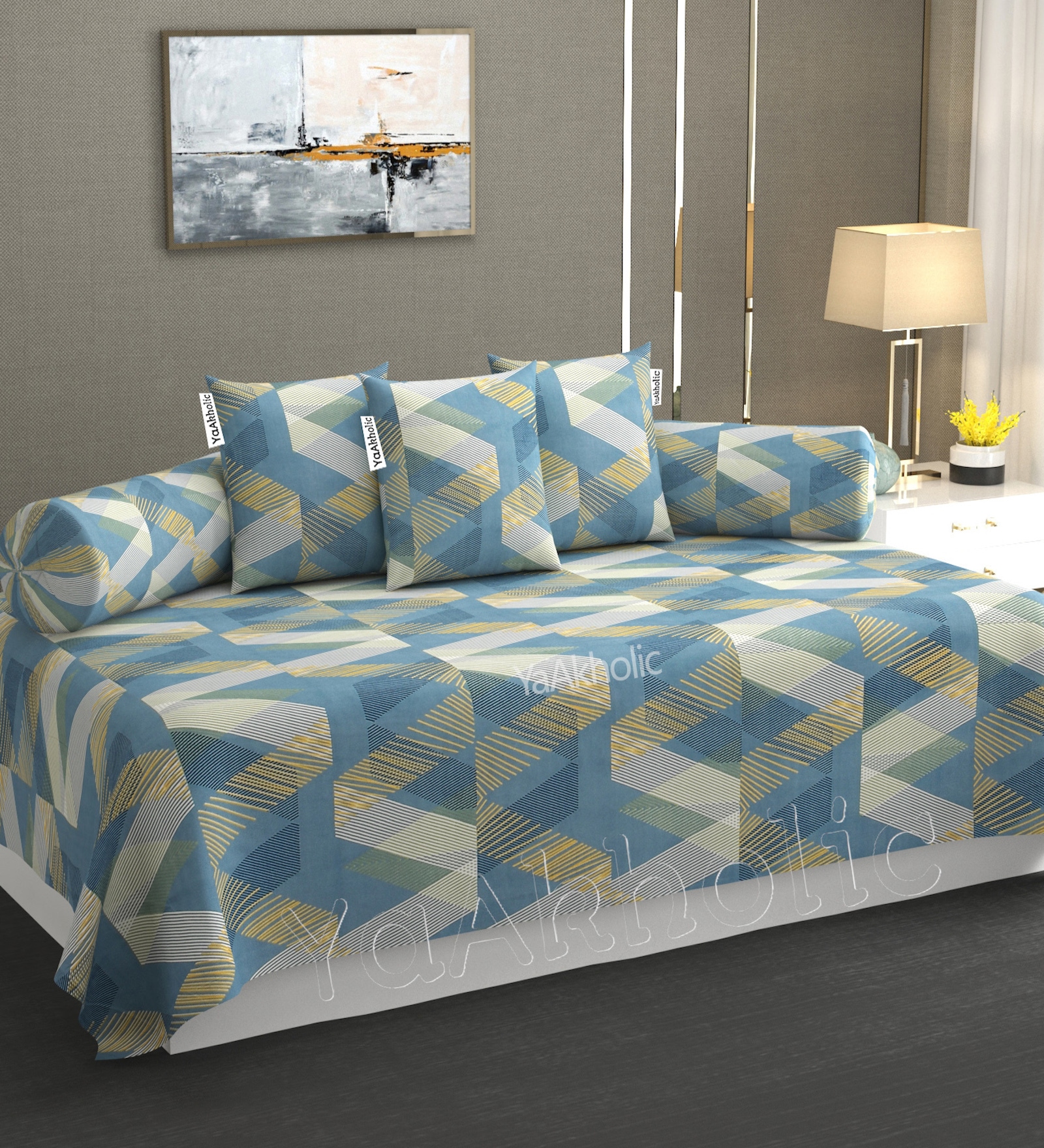 Grey Microfibre 240 TC 6 Pcs Diwan Set
