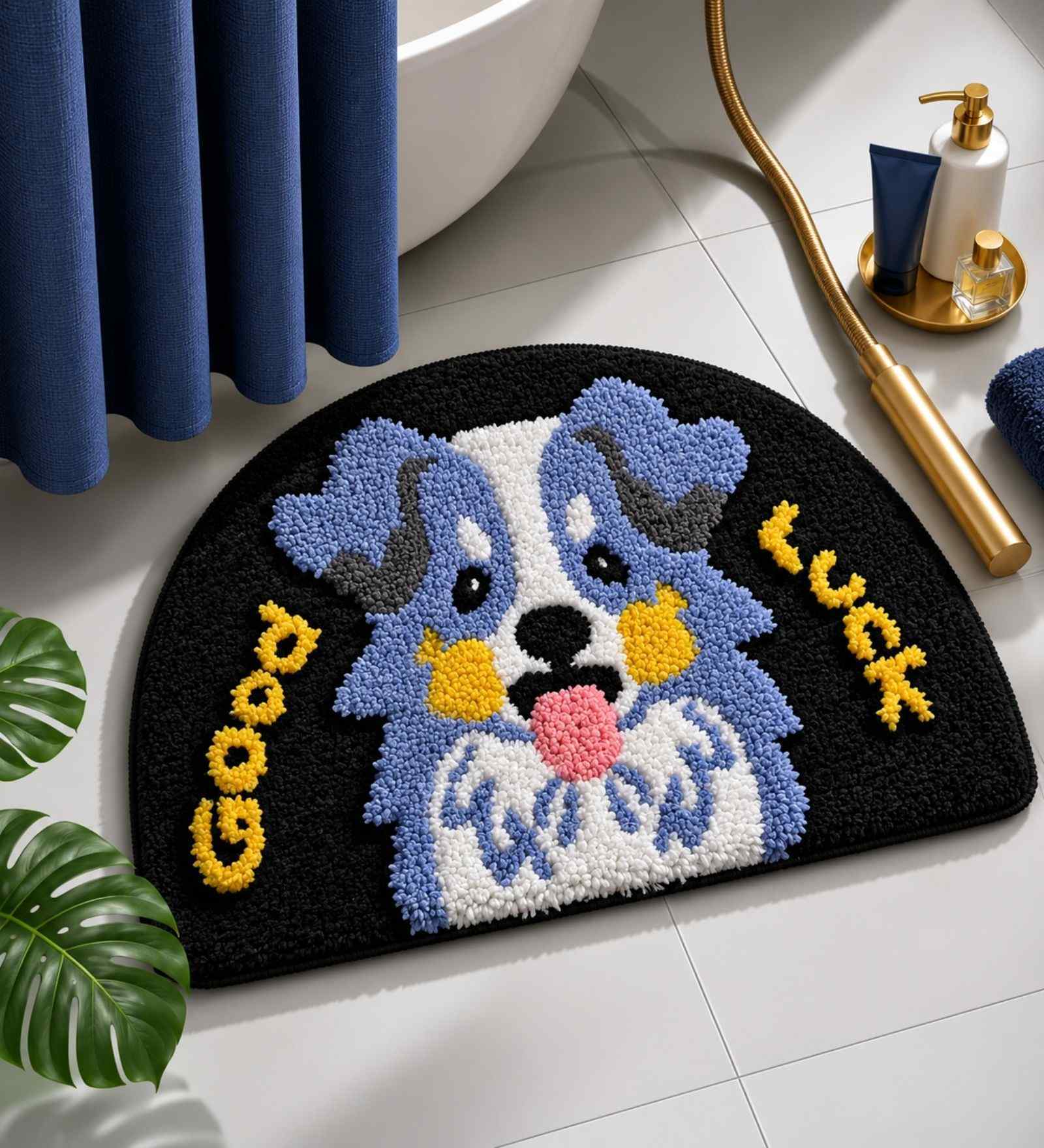 Black Good Luck Dog Microfibre 24X16 Inches Anti-Skid Bath Mat