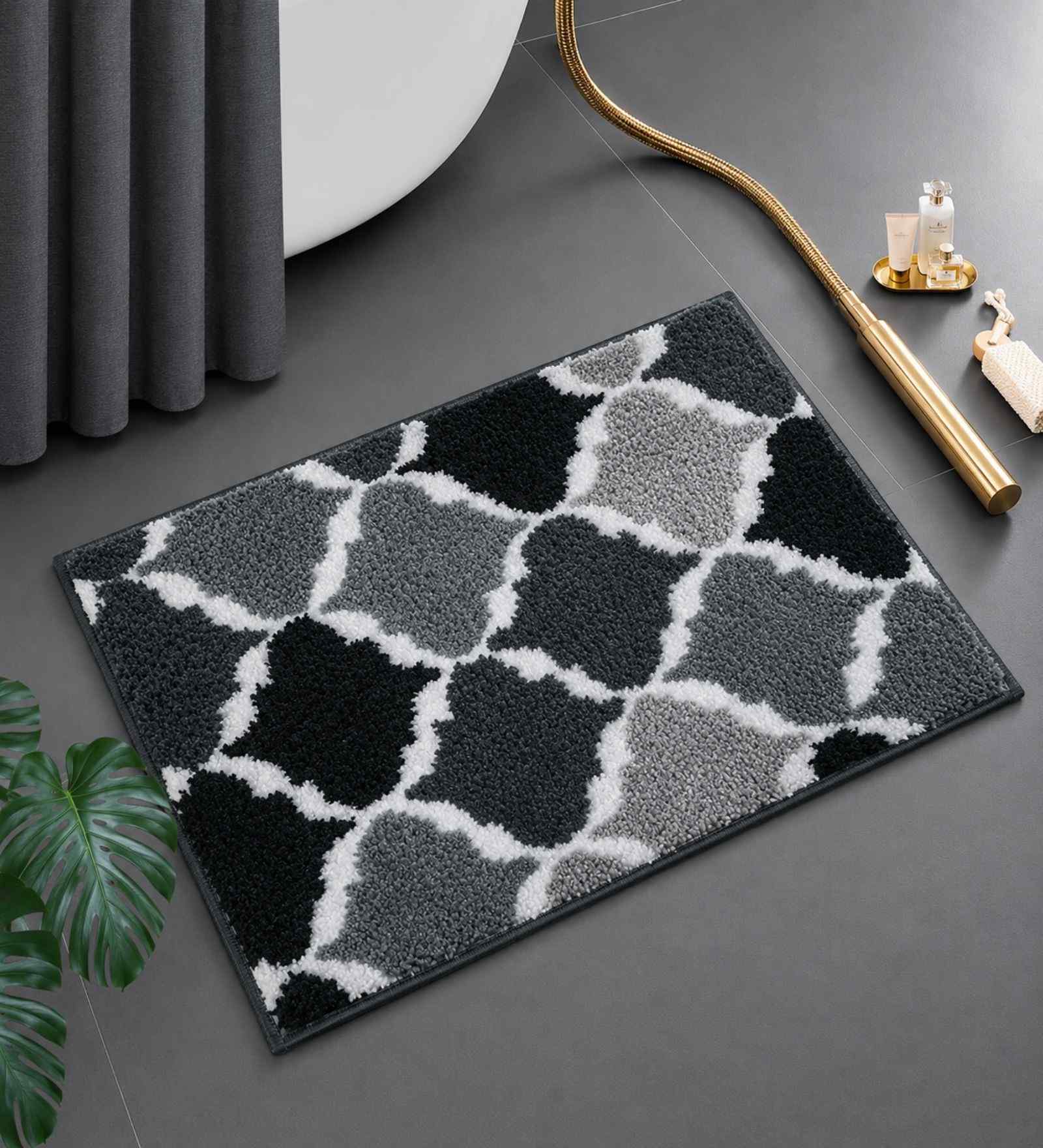 Grey Microfibre 24X16 Inches Anti-Skid Bath Mat