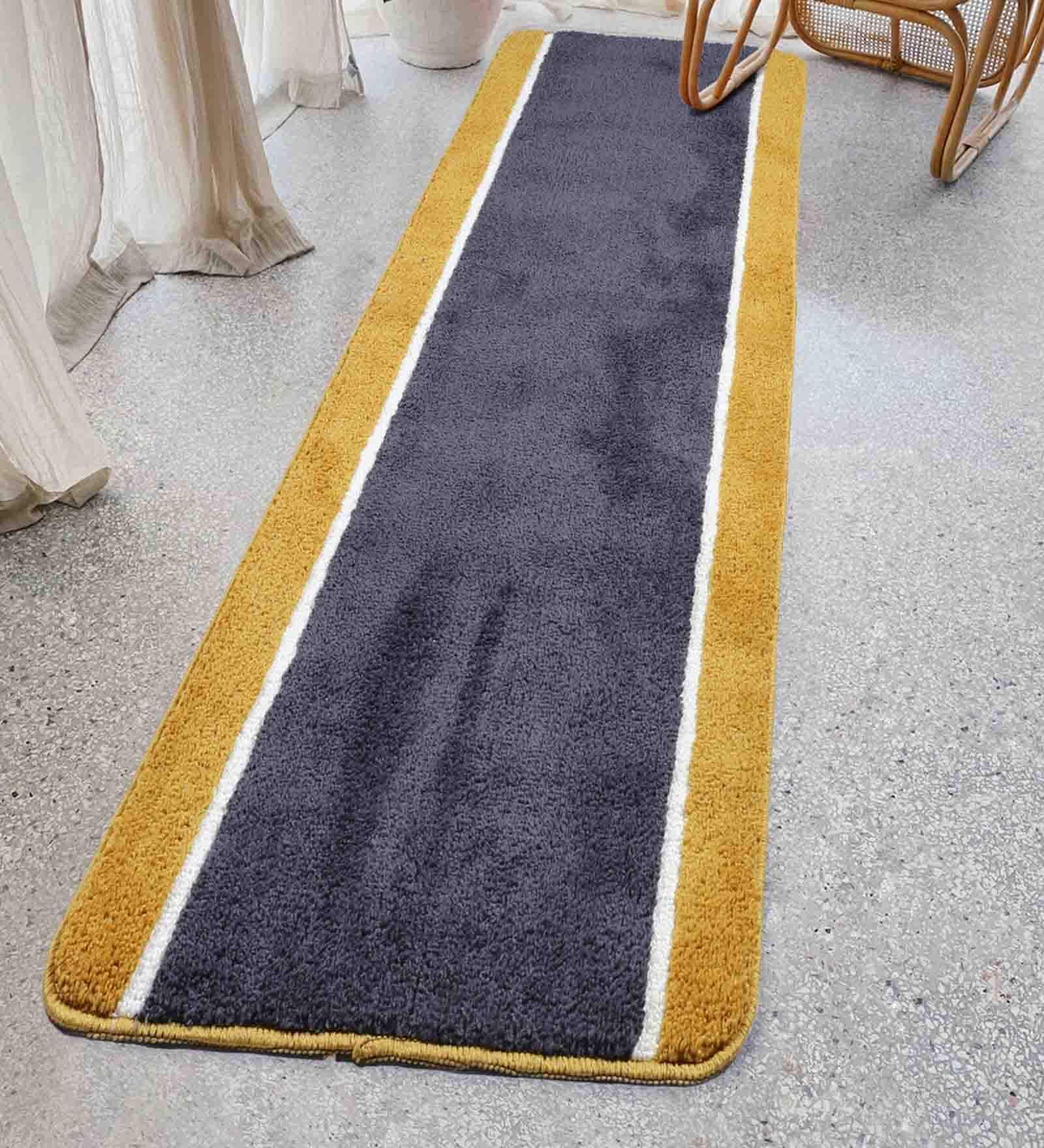 Grey Microfibre 55 x 24 Inches Machine Made Floor Runner