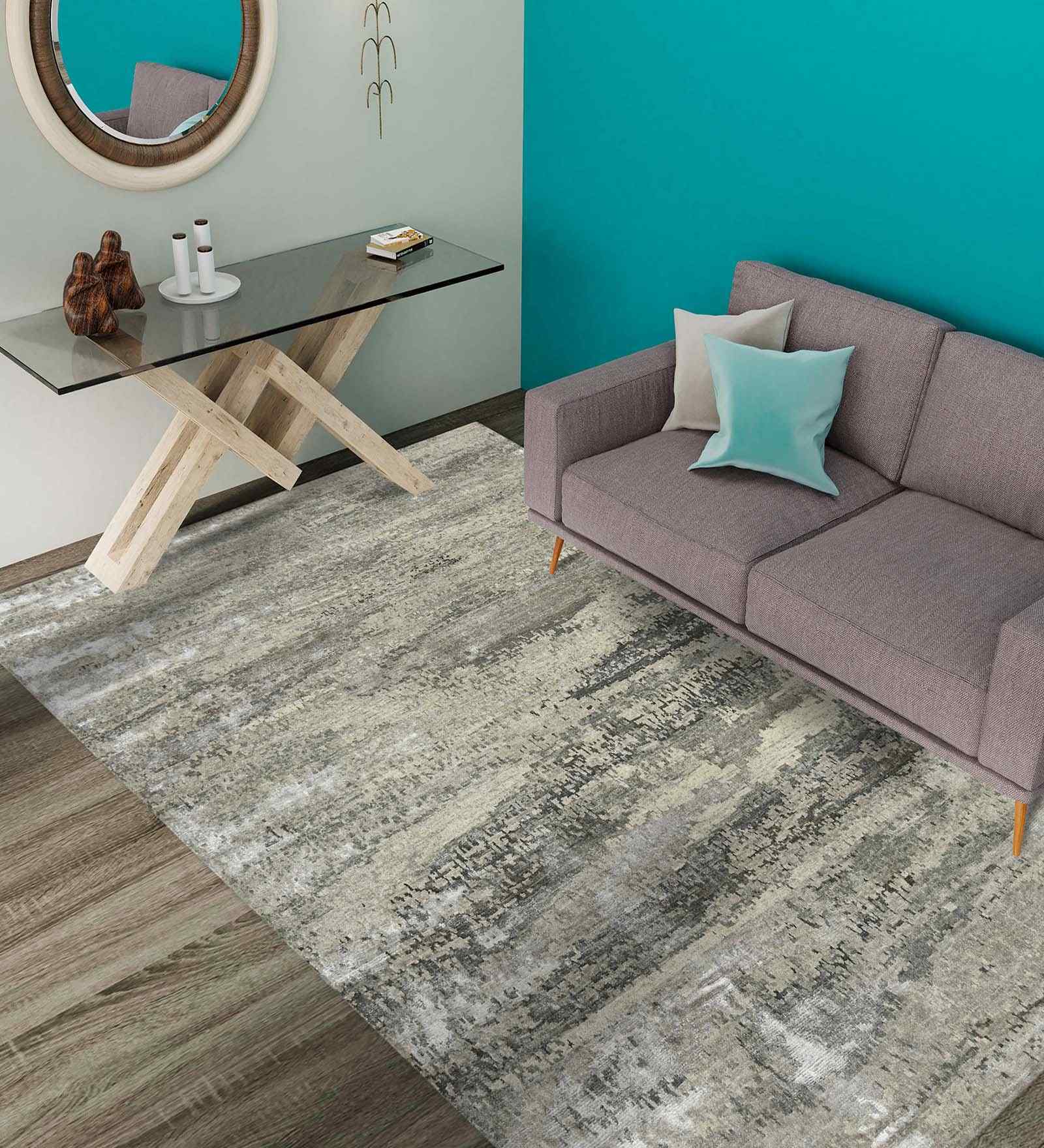 Grey Modern Handspun NZ  Wool & Art Silk  2x3 Feet Handmade  Dhurrie