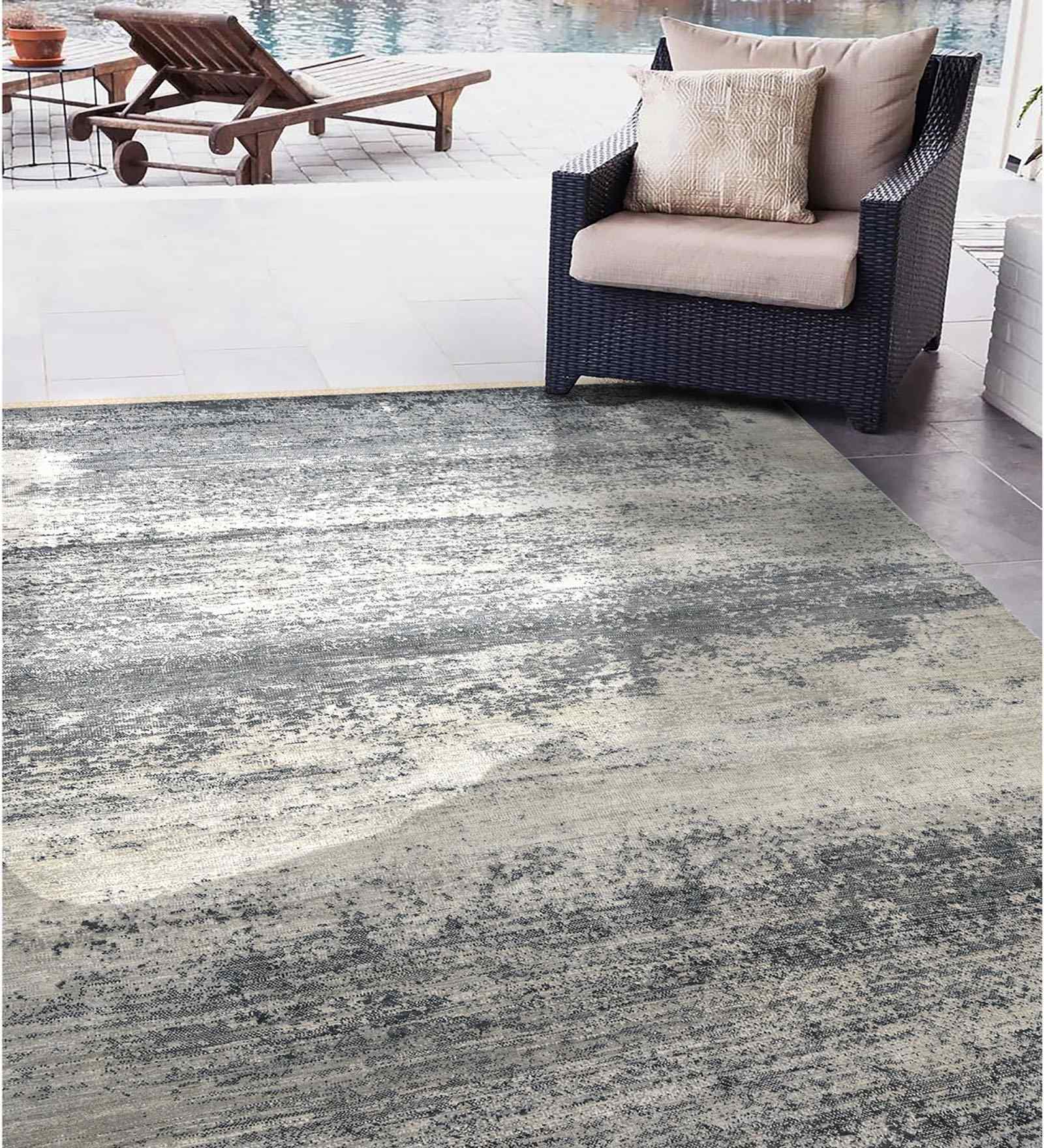 Grey Modern Raw Handspun NZ  Wool & Raw Handspun Silk 2x3 Feet Handmade  Dhurrie