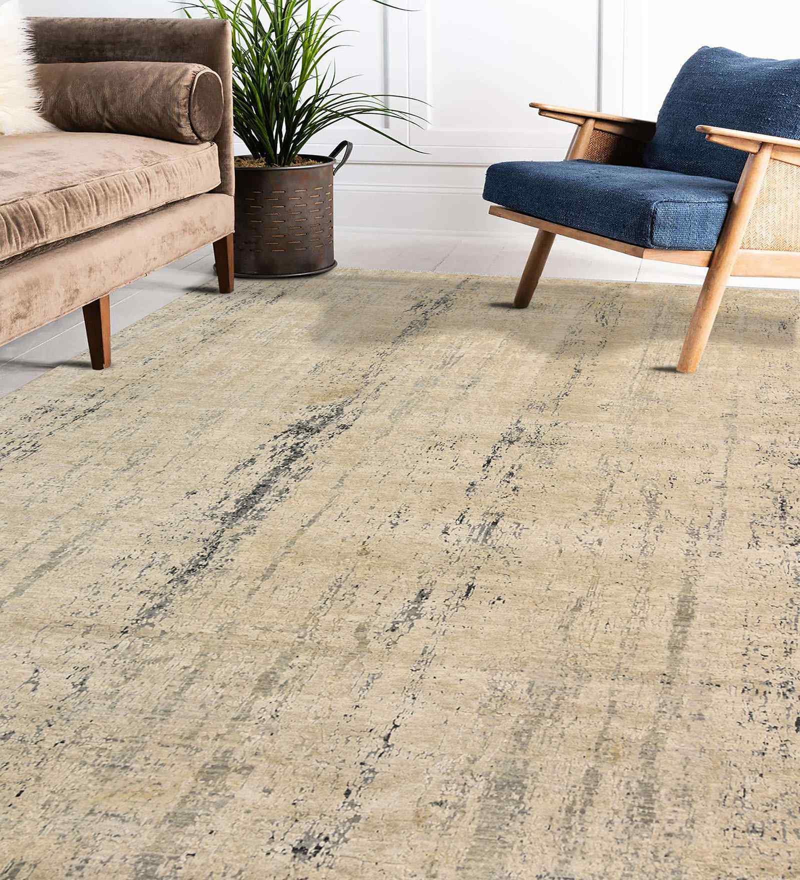 Grey Modern Raw Handspun NZ  Wool & Raw Handspun Silk 2x3 Feet Handmade  Dhurrie