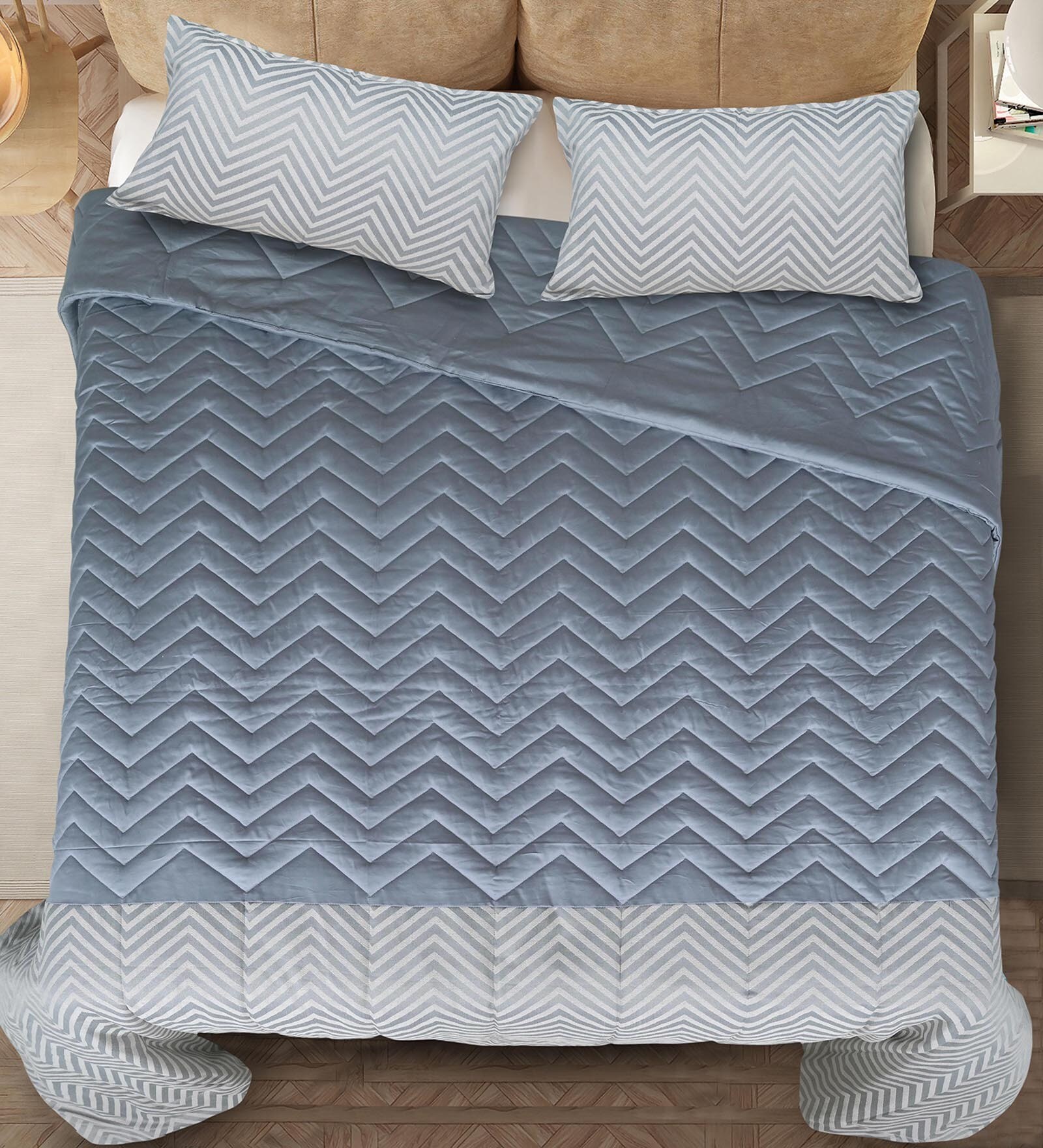 Grey Noor Reversible Single Quilt 60X90 With 1 Pillow Cover
