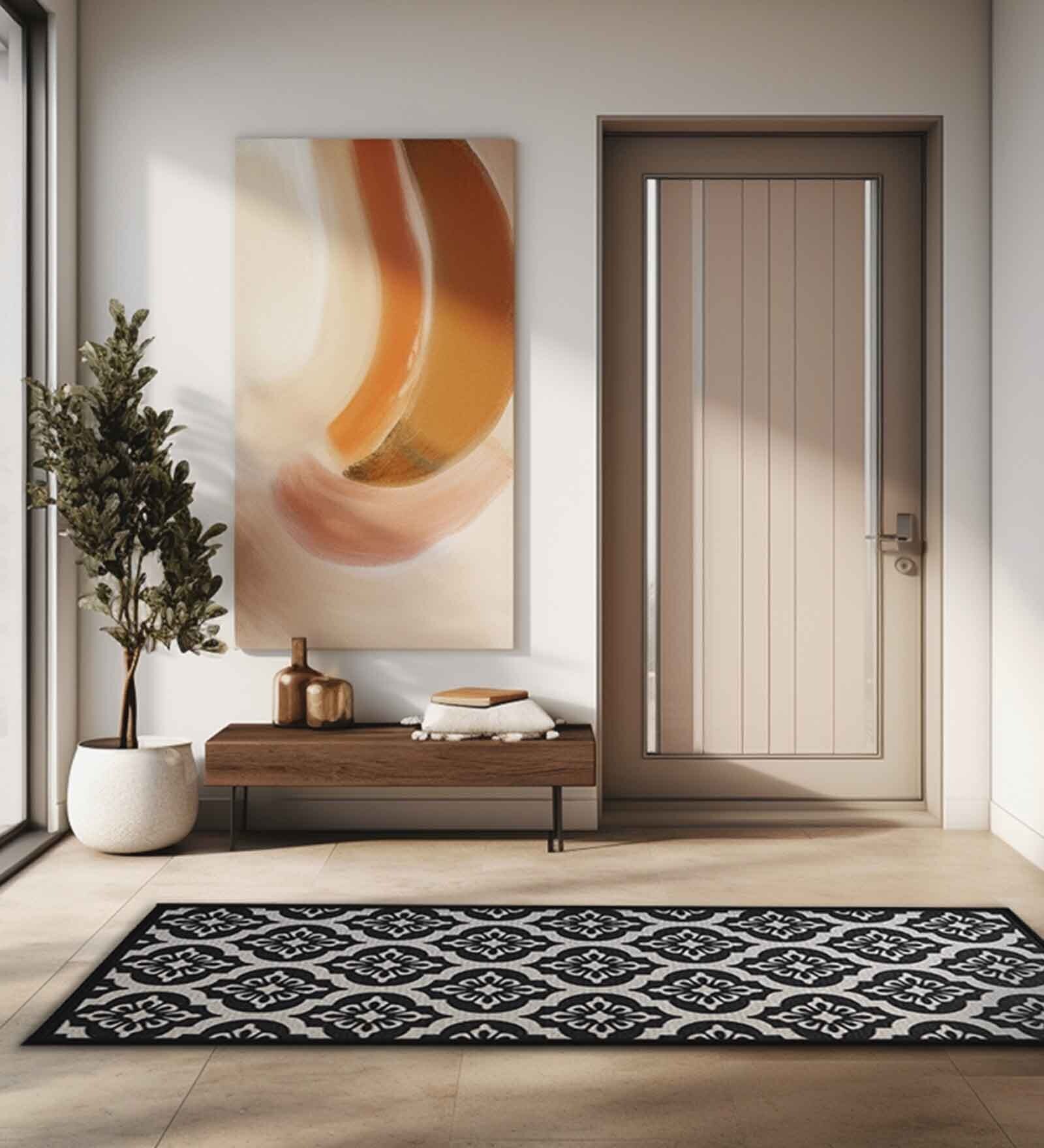 Grey Nylon Floral 47 x 20 Inches Runner