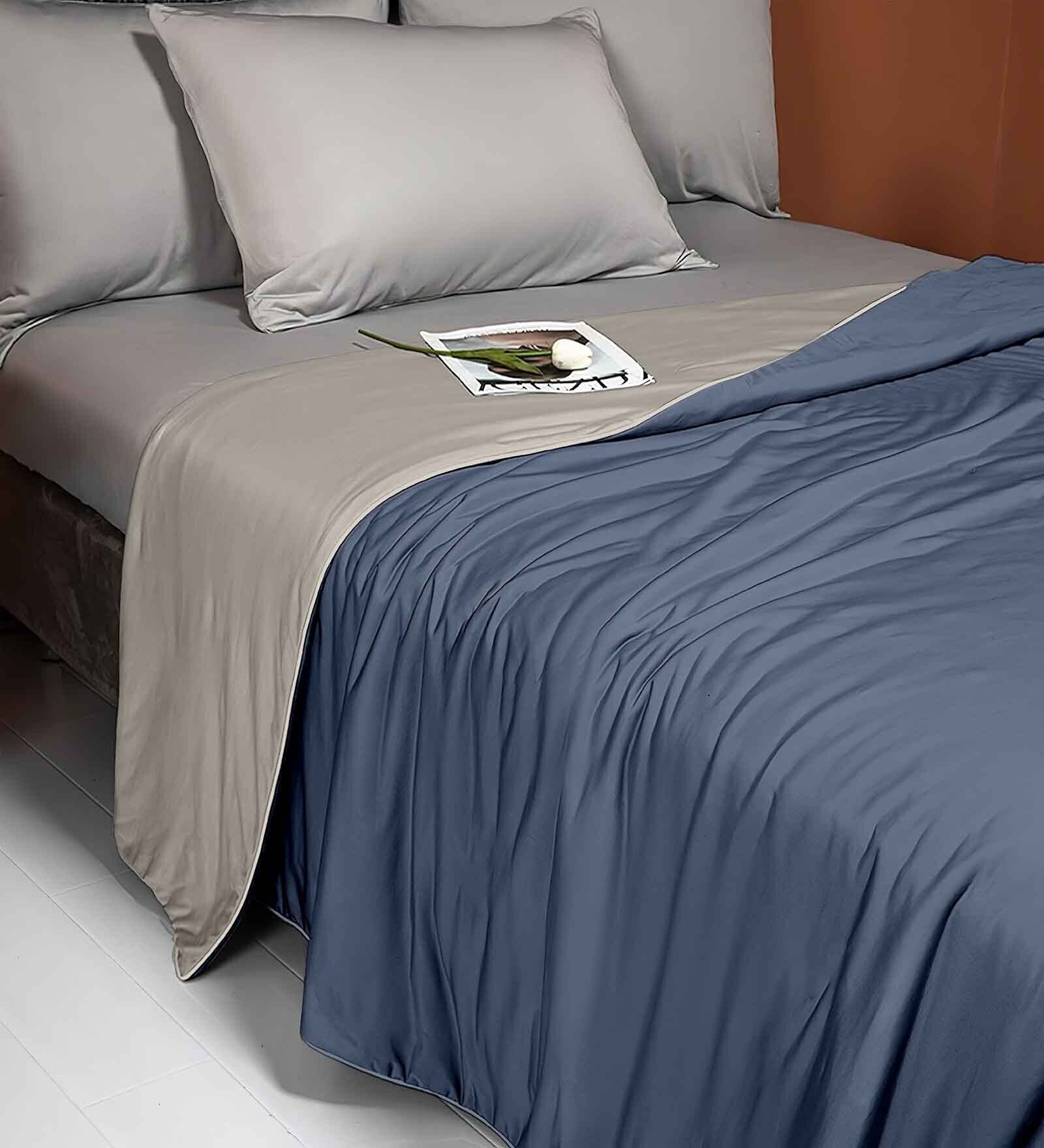 Grey Nylon Solid 180 GSM Reversible Single Blanket