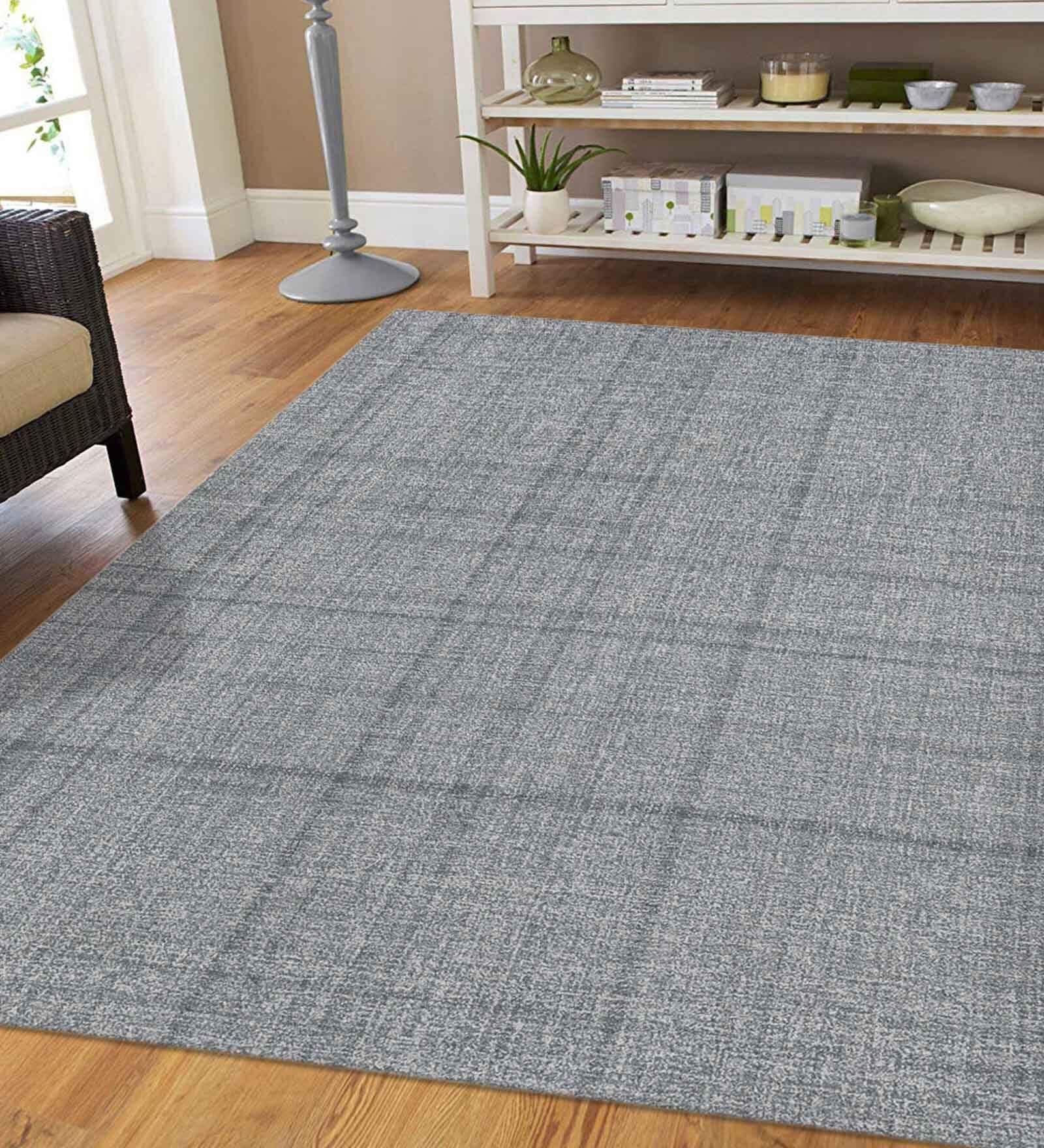 Grey Plaid Wool 2X3 Hand-Tufted Carpet