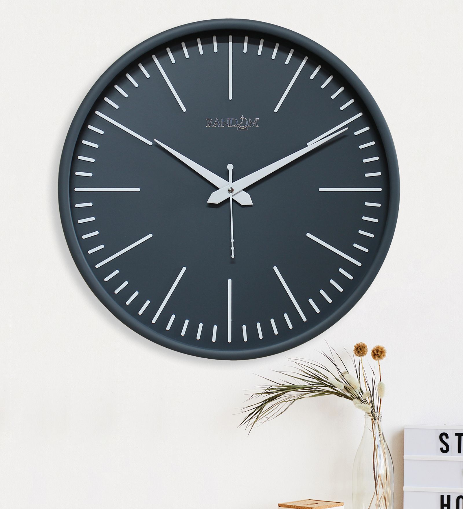Grey Plastic 12-Inch Embossed Silent Numbers (Quartz Movement) Wall Clock