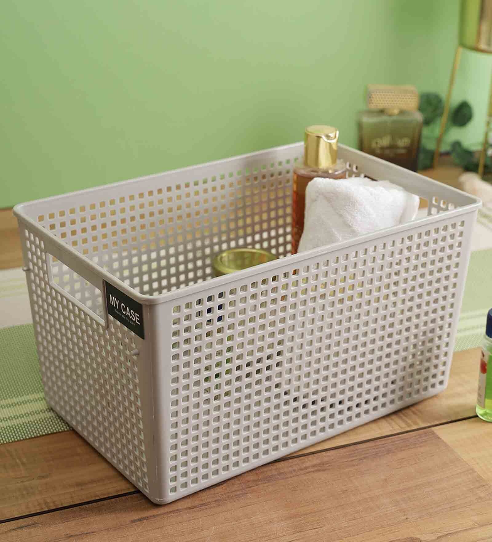 Buy Grey Plastic Plastic Basket With Handle Desk Organizers at 30 OFF