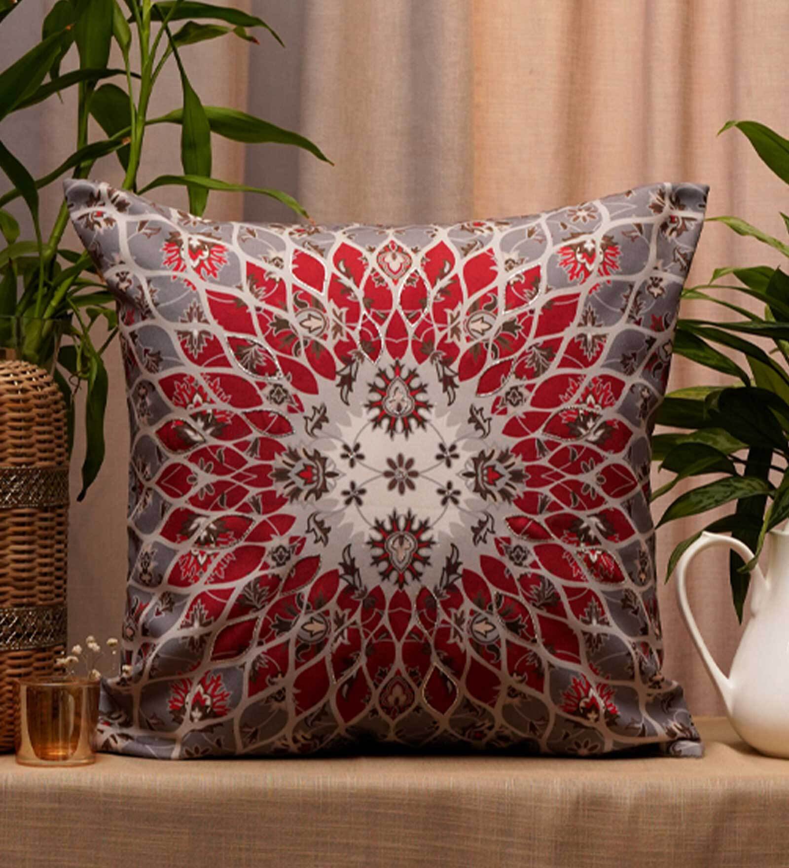 Red Traditional Poly canvas 20 x 20 Inches Cushion Cover