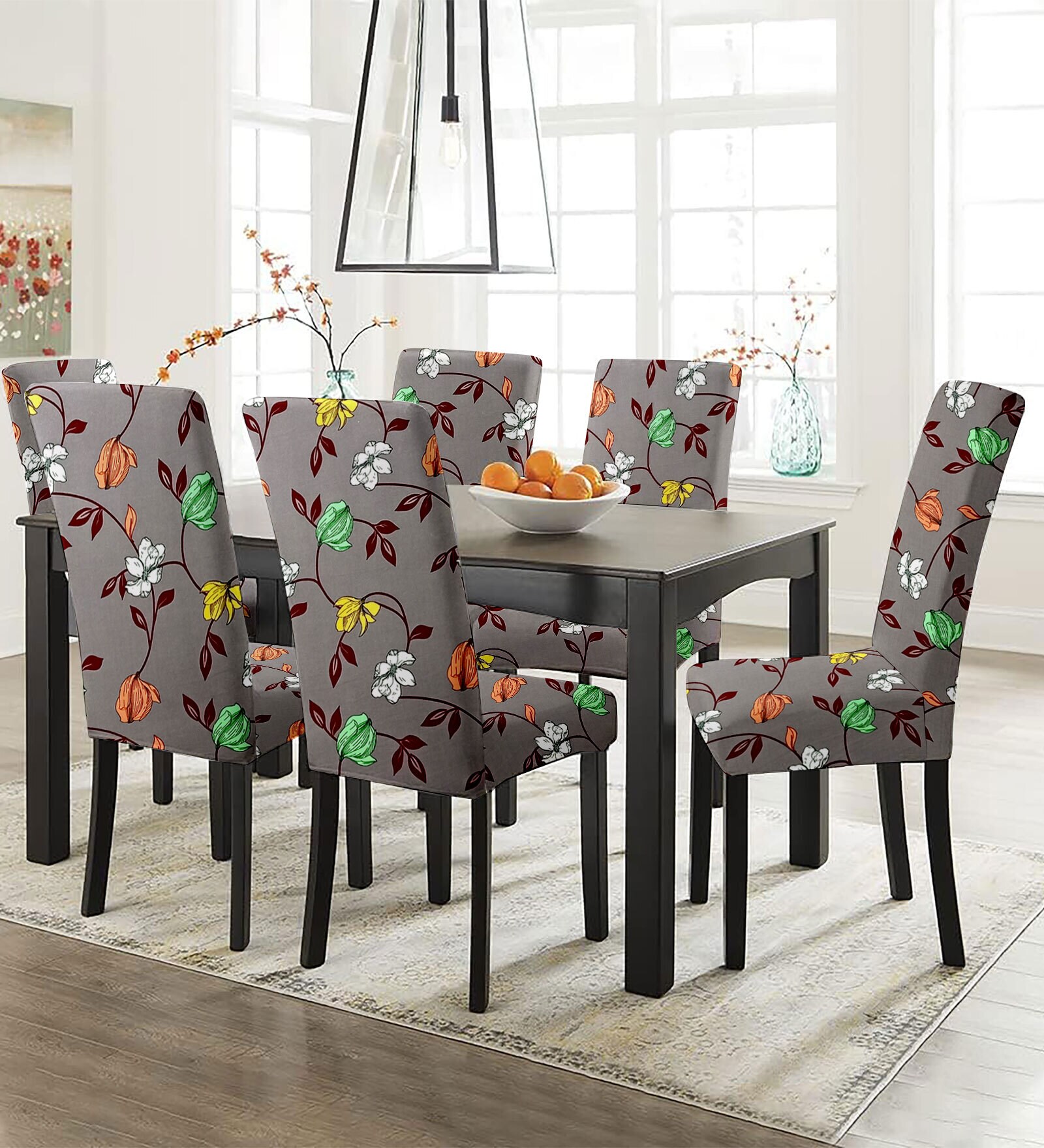 Grey Polycotton Floral 14x18 Inches Chair Covers (Pack of 6)